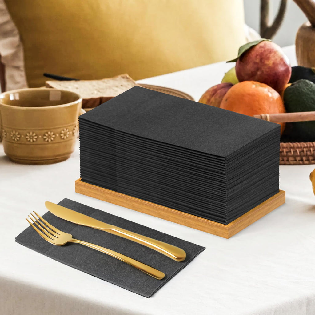 KAMMAK Black Napkins Disposable with Pocket Wedding Decorative Dinner Paper Napkins 100 Pack Linen Feel Prefolded Guest Hand Towels for Party Decoration, Cocktail Reception, Hotel (16.5 x 16.5 inch)
