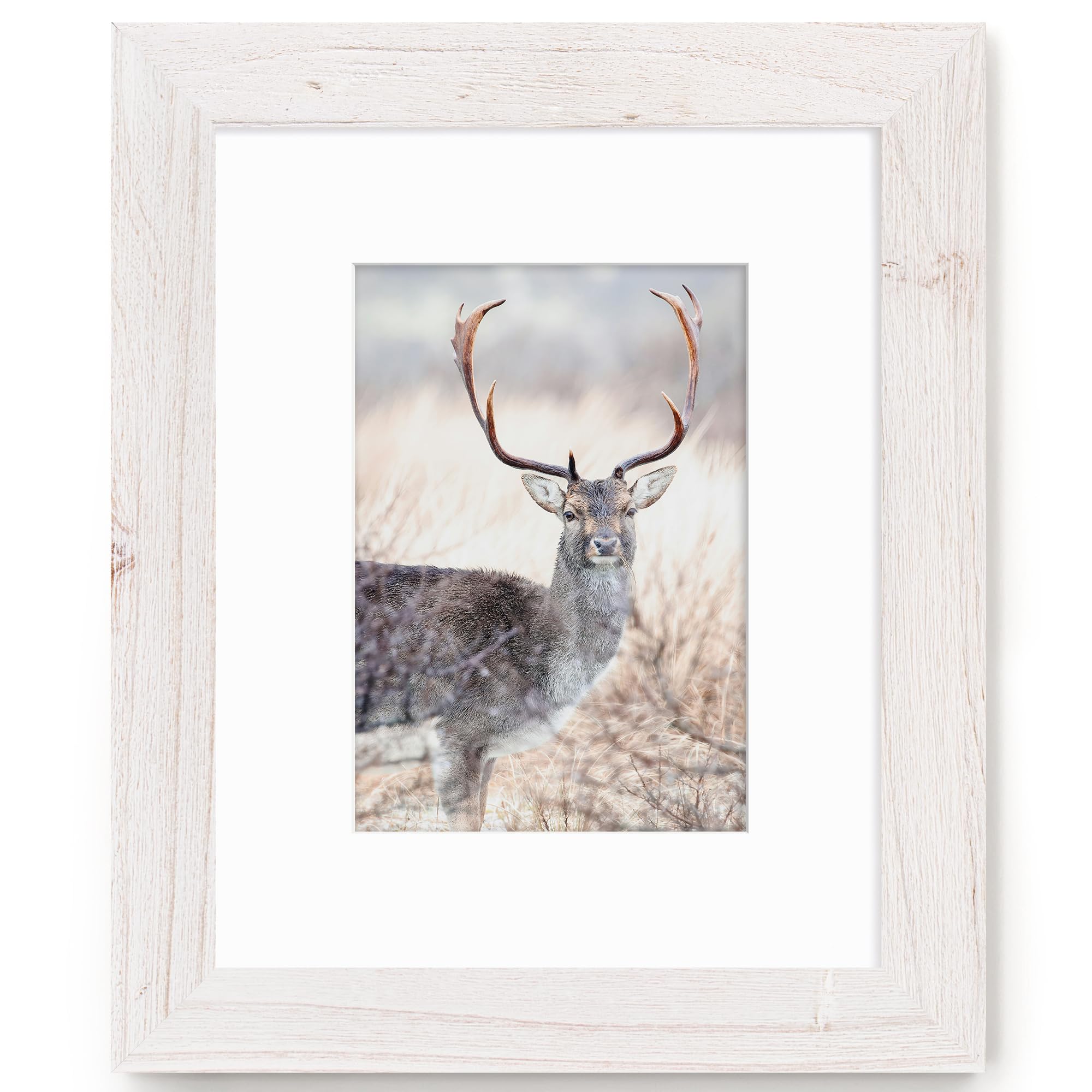 Fun Memories 5x7 Picture Frame with Mat for 4x6 Photo, Solid Elm Wood & Tempered Glass, Rustic Wall & Tabletop Display Frame, Grey, 1 Pack