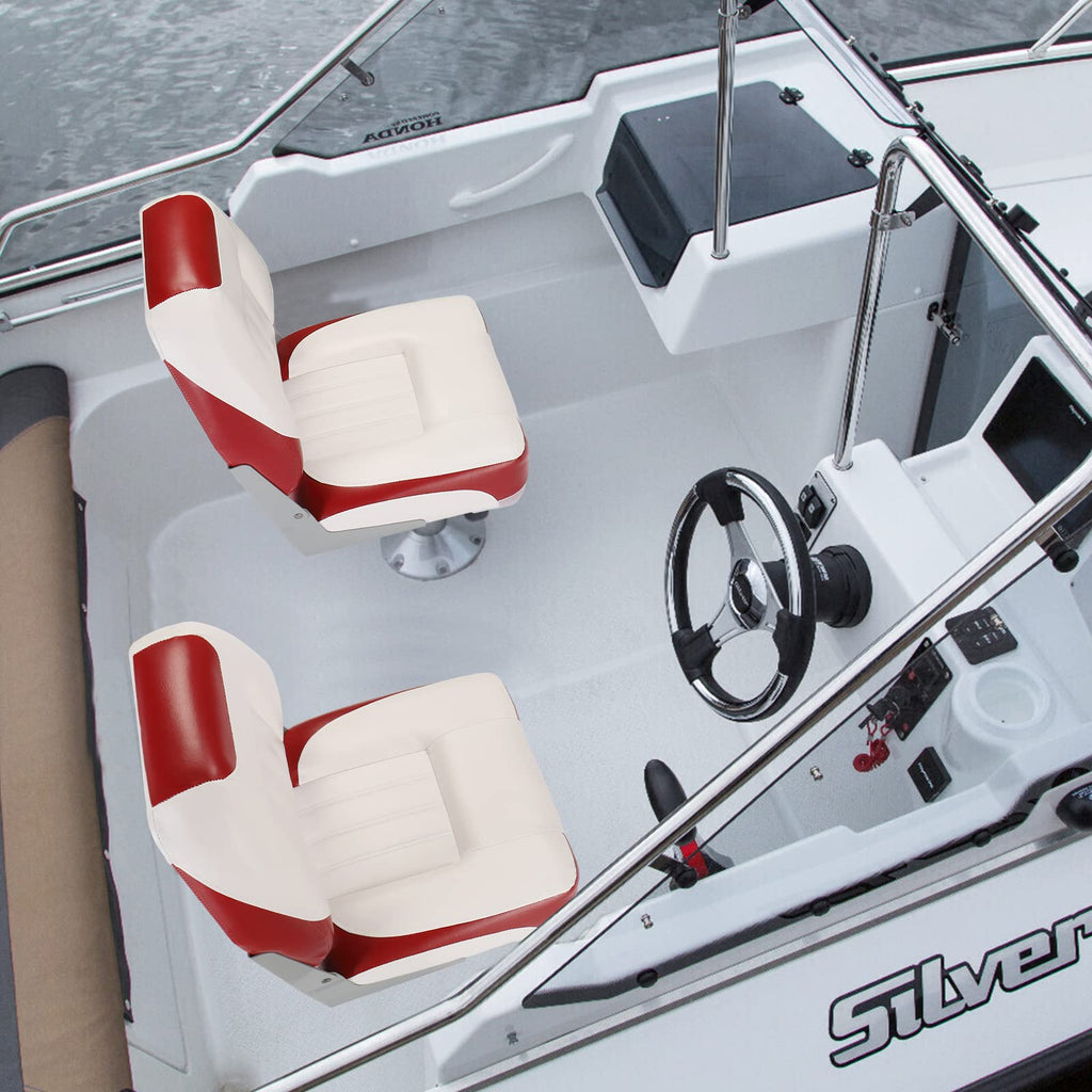 PEXMOR Boat Seats, Low/High Back, Folding, Waterproof, Captain Seat, 2 Packs (High Back-Blue & White)