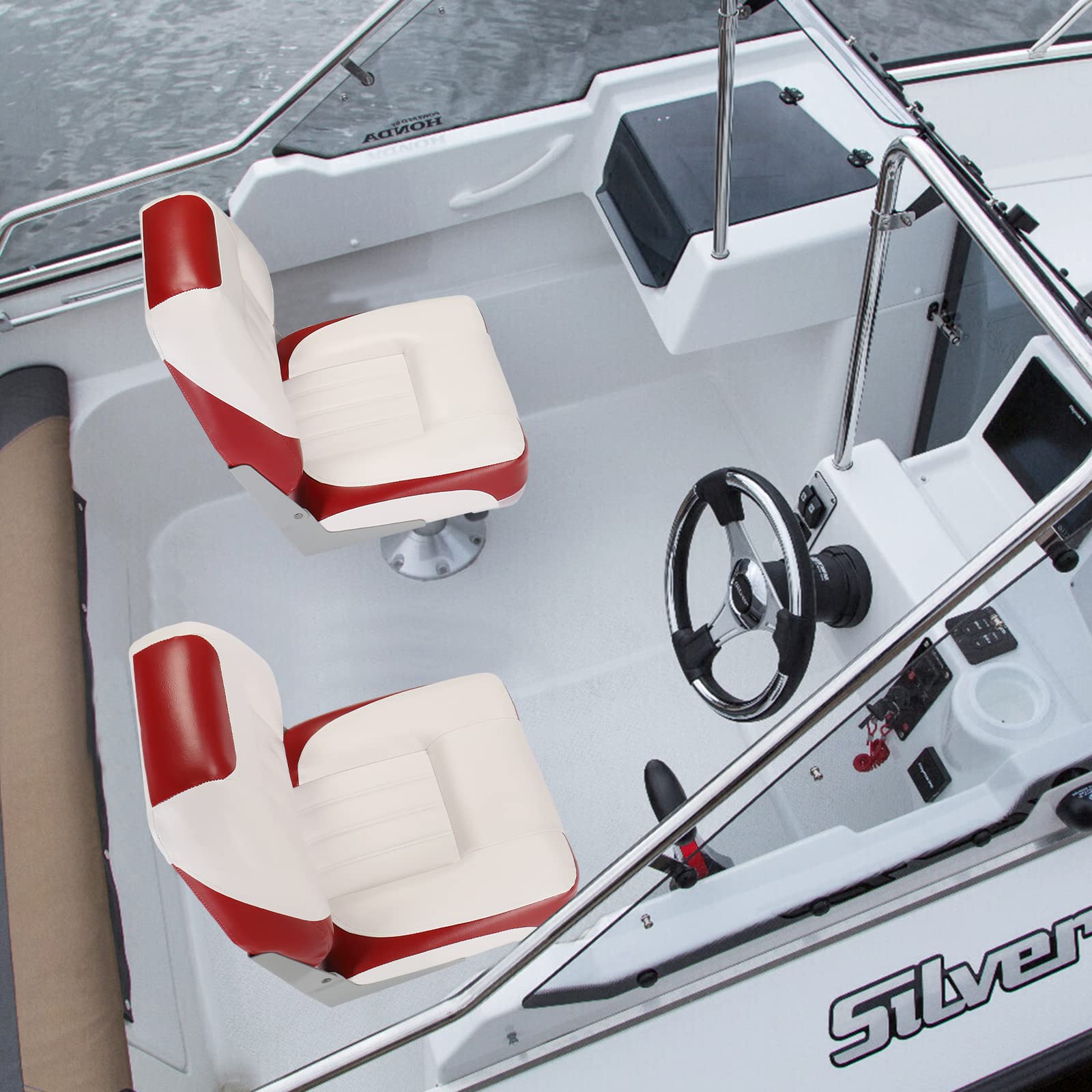 PEXMOR Boat Seats, Low/High Back, Folding, Waterproof, Captain Seat, 2 Packs (High Back-Blue & White)