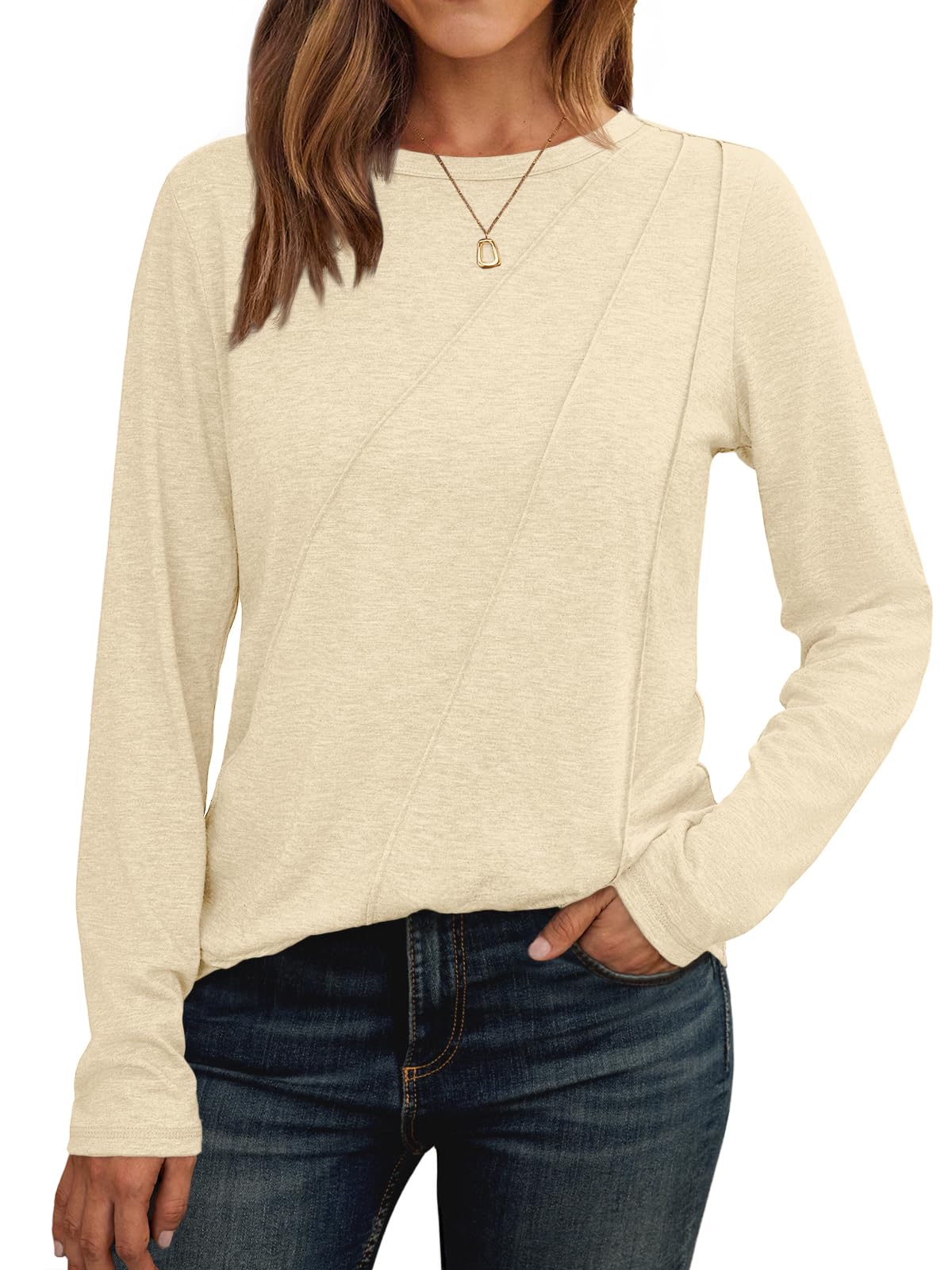 AUTOMET Womens Long Sleeve Shirts Pleated Tunics Fall Fashion Crewneck Tops
