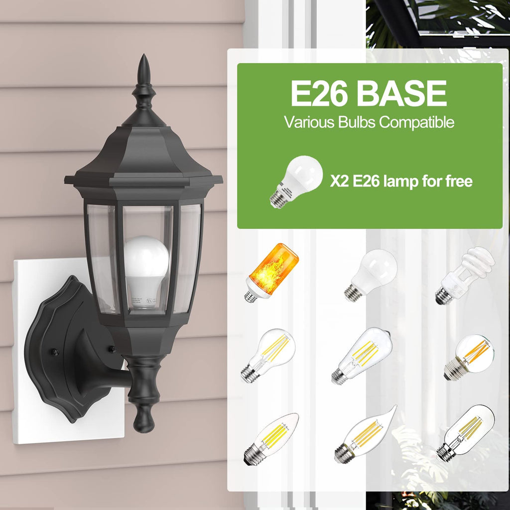 EMART Dusk to Dawn Plastic Outdoor Wall Light Fixtures with Bulbs, Waterproof and Anti-Corrosion Porch Sconces, Exterior Lanterns Wall Mount Lamp for Outside, Garage, Front Door, Patio, 1 Pack, Black