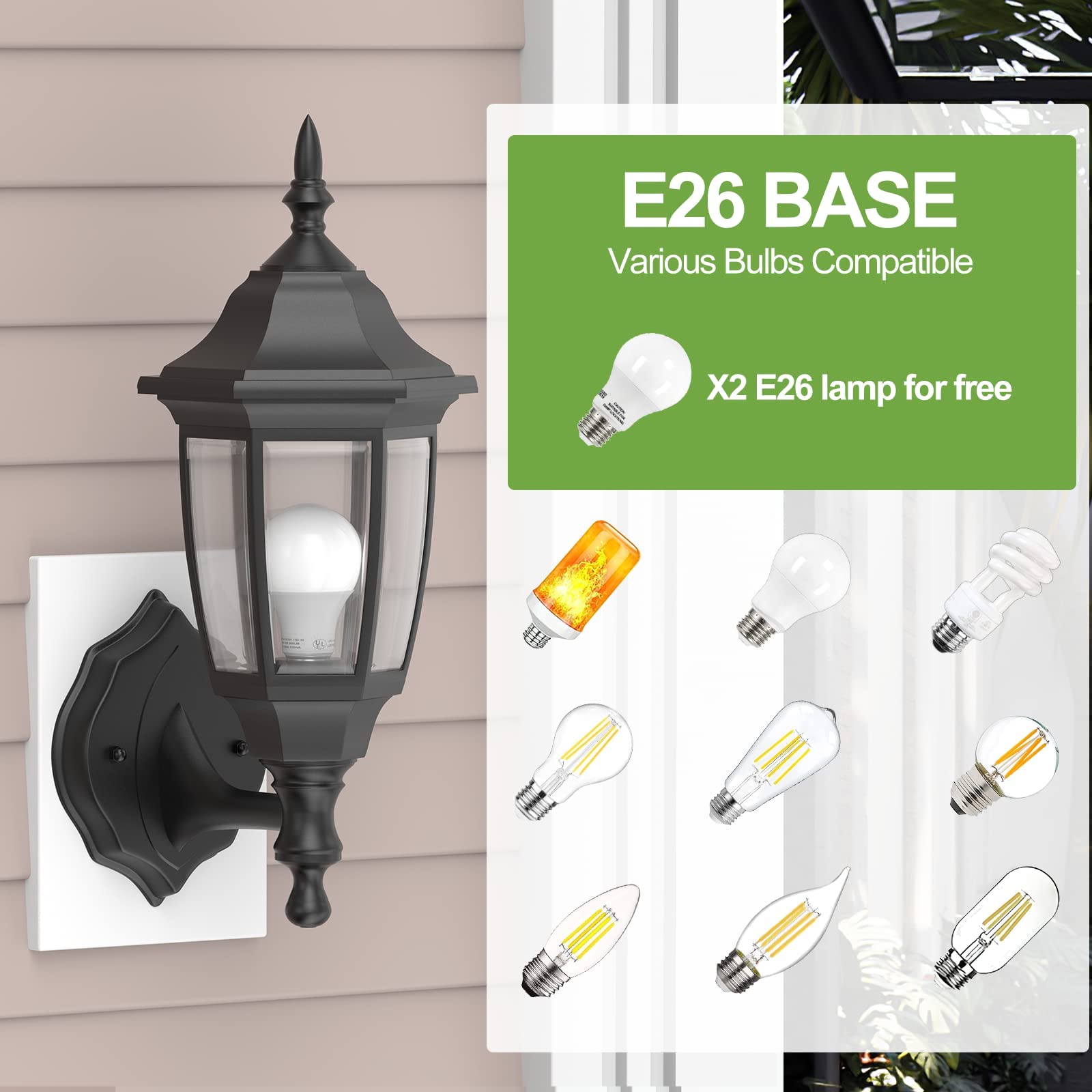 EMART Dusk to Dawn Plastic Outdoor Wall Light Fixtures with Bulbs, Waterproof and Anti-Corrosion Porch Sconces, Exterior Lanterns Wall Mount Lamp for Outside, Garage, Front Door, Patio, 1 Pack, Black