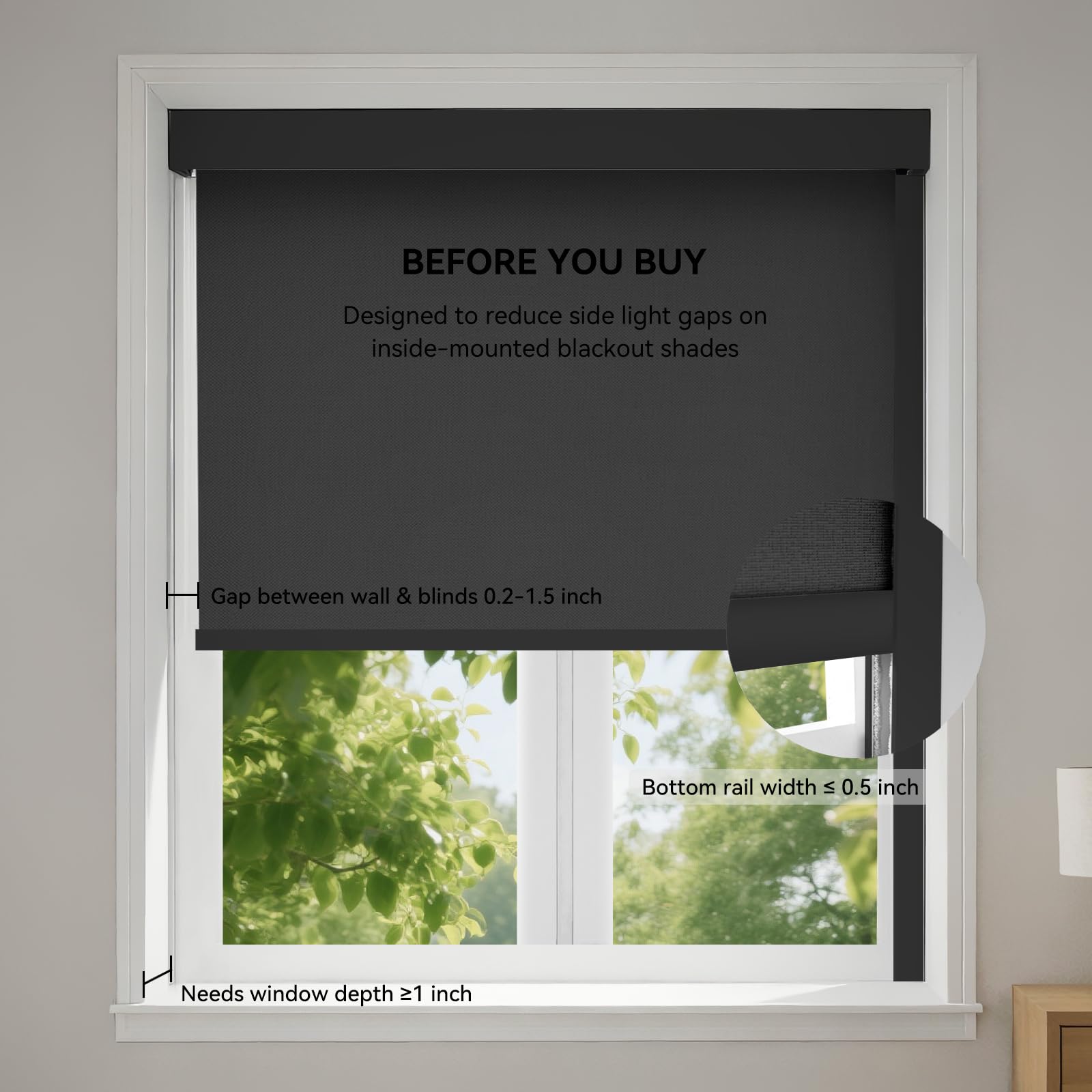 ZSTARR PVC Light Blockers Blackout Light Blockers Side Tracks for Window Shades Blinds Side Tracks for Blackout Shades Easy to Install Light Blocking Strips for Bedroom (Black, 58",2Pcs)
