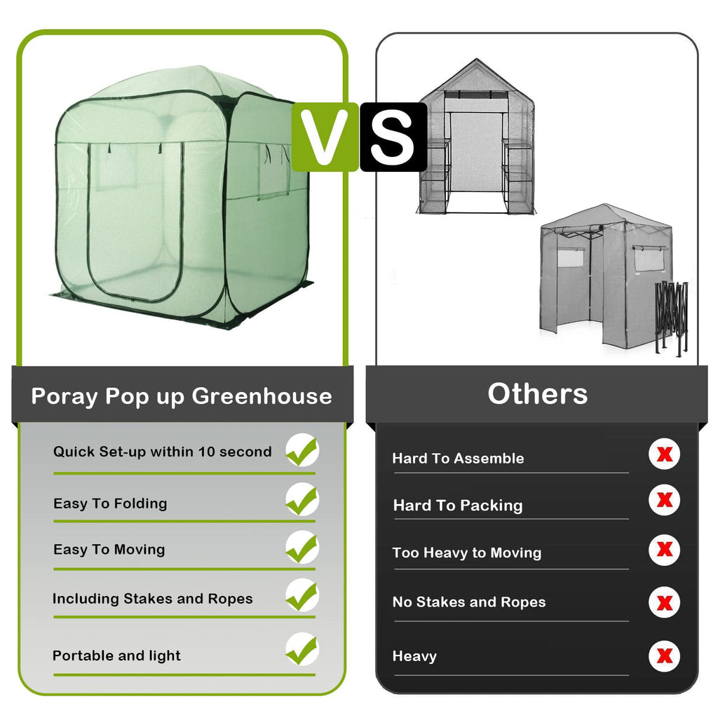 Porayhut Pop Up Greenhouse Tent,Portable X-Large Walk-in Flower House ,Indoor Outdoor Gardening Plant Sunshine Room with PE Mesh Cloth Cover for Protecting Plant from Cold Frost & Birds