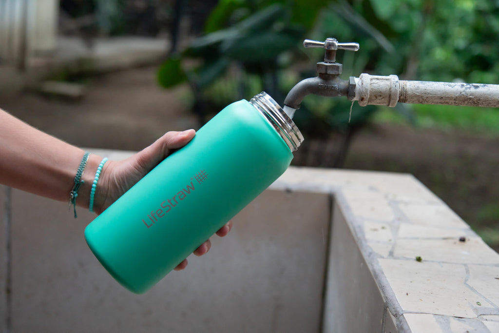 LifeStraw Go Series — Water Bottle Stainless Steel Bottle, 18oz, Aegan Sea, Removes Bacteria, Parasites, Microplastics, Improves Taste