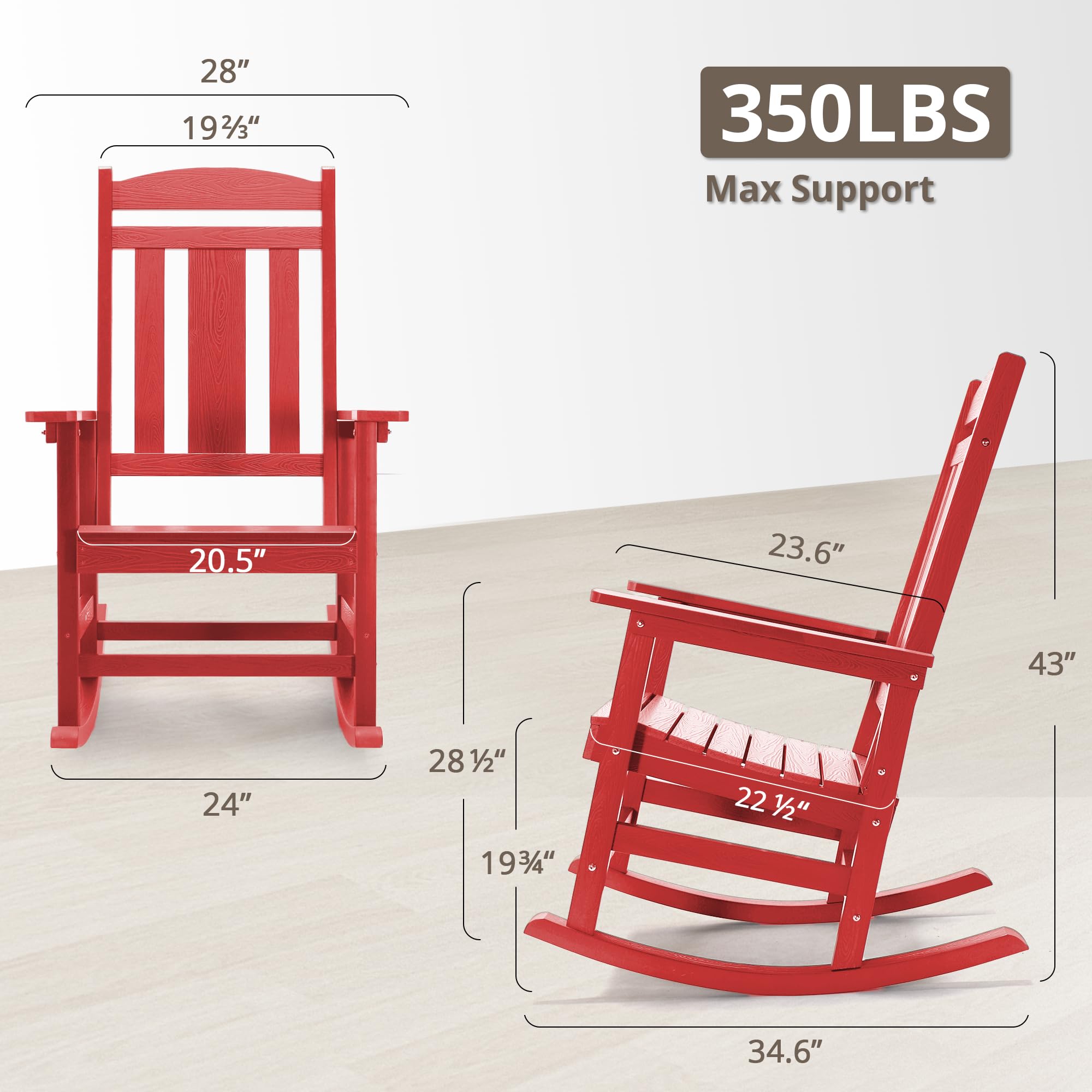 LUE BONA Rocking Chair Outdoor, Weather Resistant HDPS Plastic Rocker Chairs, 350lb Heavy Duty, Oversized Porch Rocker for Adult, High Back Smooth Rocking Chairs for Outdoor & Indoor, Aruba Blue