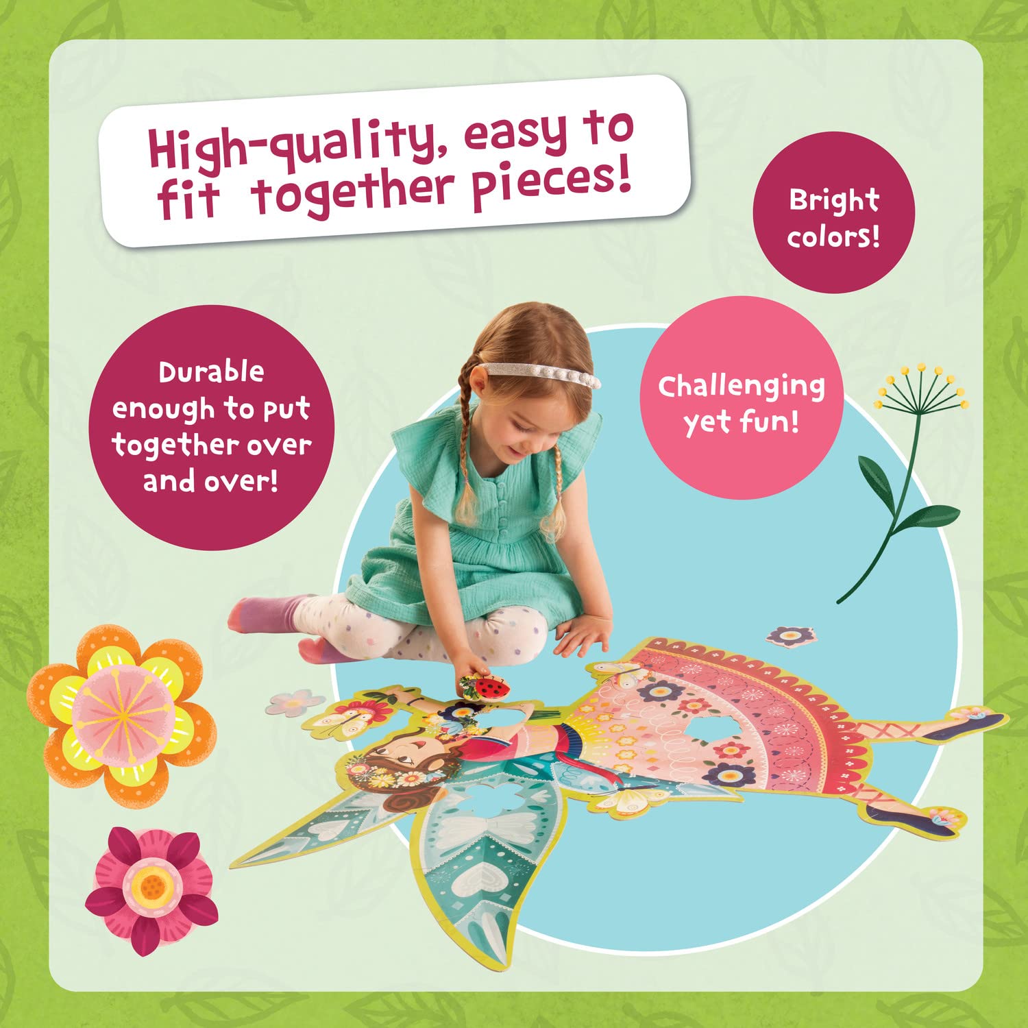 Peaceable Kingdom Shimmery Bunny Shaped 41 Piece Floor Puzzle, 3 feet x 2 feet - Great Easter Basket Stuffers and Easter Gifts for 3 Year Olds, 4 Year Olds & Up