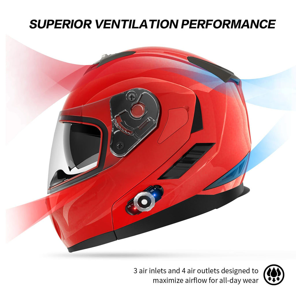 FreedConn BM2-S Bluetooth Motorcycle Helmet, Flip-Up Modular Motorbike Helmet, 500M Connectivity for 2-3 Riders, Voice Dial, Hands-Free Call, MP3, FM, DOT Certified (Medium, Gloss Black)