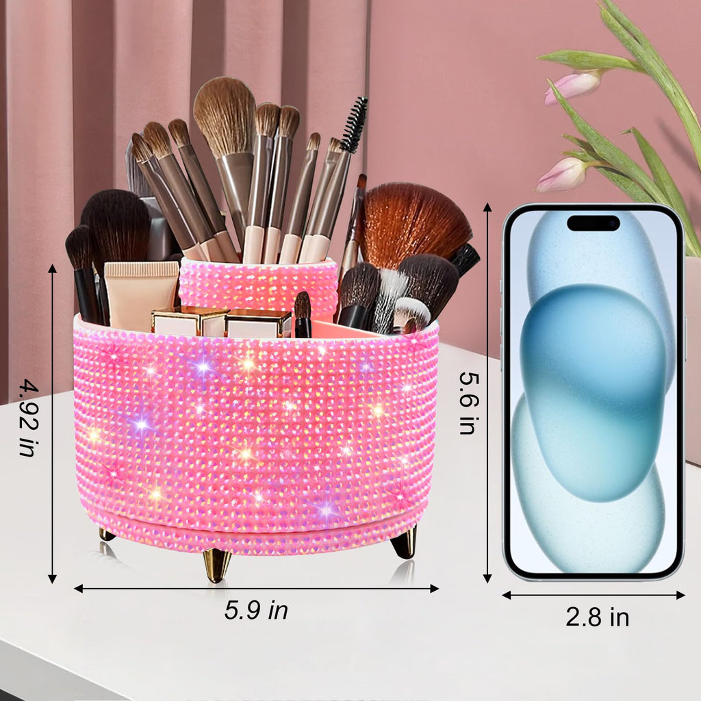 Makeup Brush Holder Organizer,360° Rotating Makeup Brush Organizer,5 Slot Make up Brushes Cup for Cosmetics, Nail Polish, Art Supply, Bathroom Vanity Desktop Organizer - Black