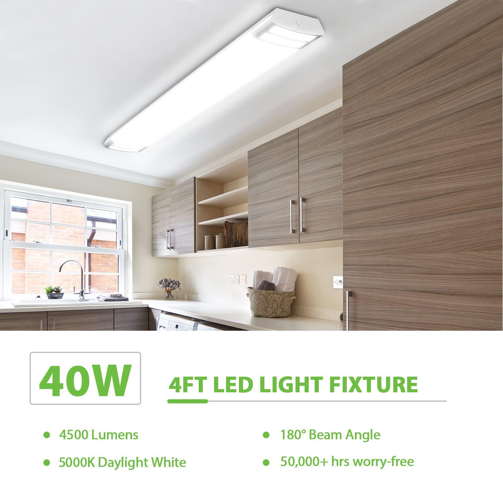 ANTLUX 4ft LED Flush Mount Linear Lights 40W 4500lm Kitchen Light Fixtures, 4000K, 4 Foot led Kitchen Ceiling Light fixtures for Living Room, Laundry, Replace for Fluorescent Version 2 Pack