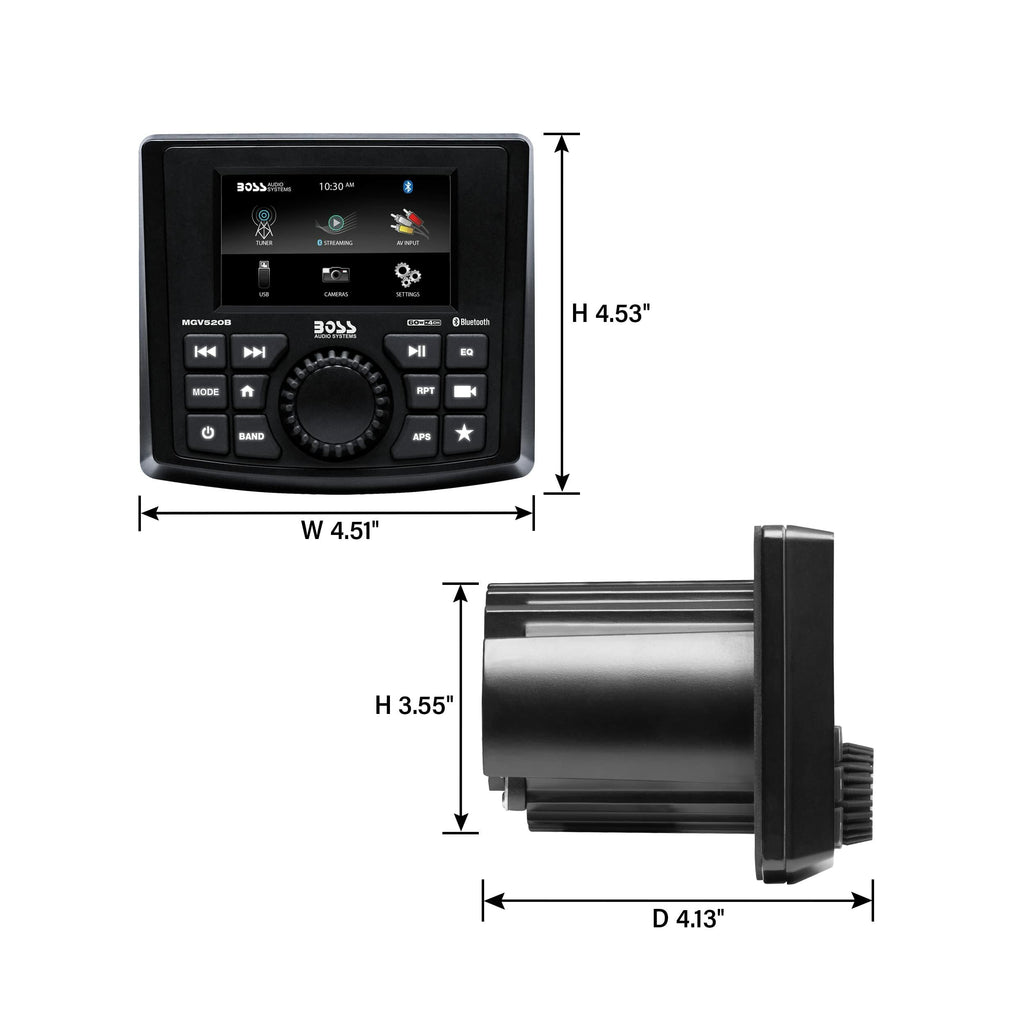 BOSS Audio Systems MGR250B Bluetooth Marine Radio Gauge Receiver, Built-In Amplifier, IPX6-Rated, USB Port + USB Charging