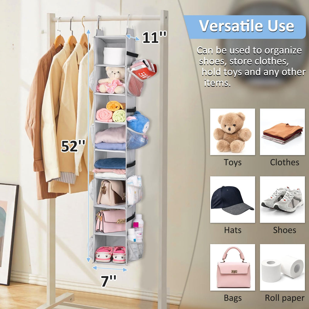SLEEPING LAMB Short Hanging Shoe Organizer for Closet Storage with Mesh Side Pockets Holds 8 Pairs, Hanging Shoe Rack Hanger RV, Camper, Black