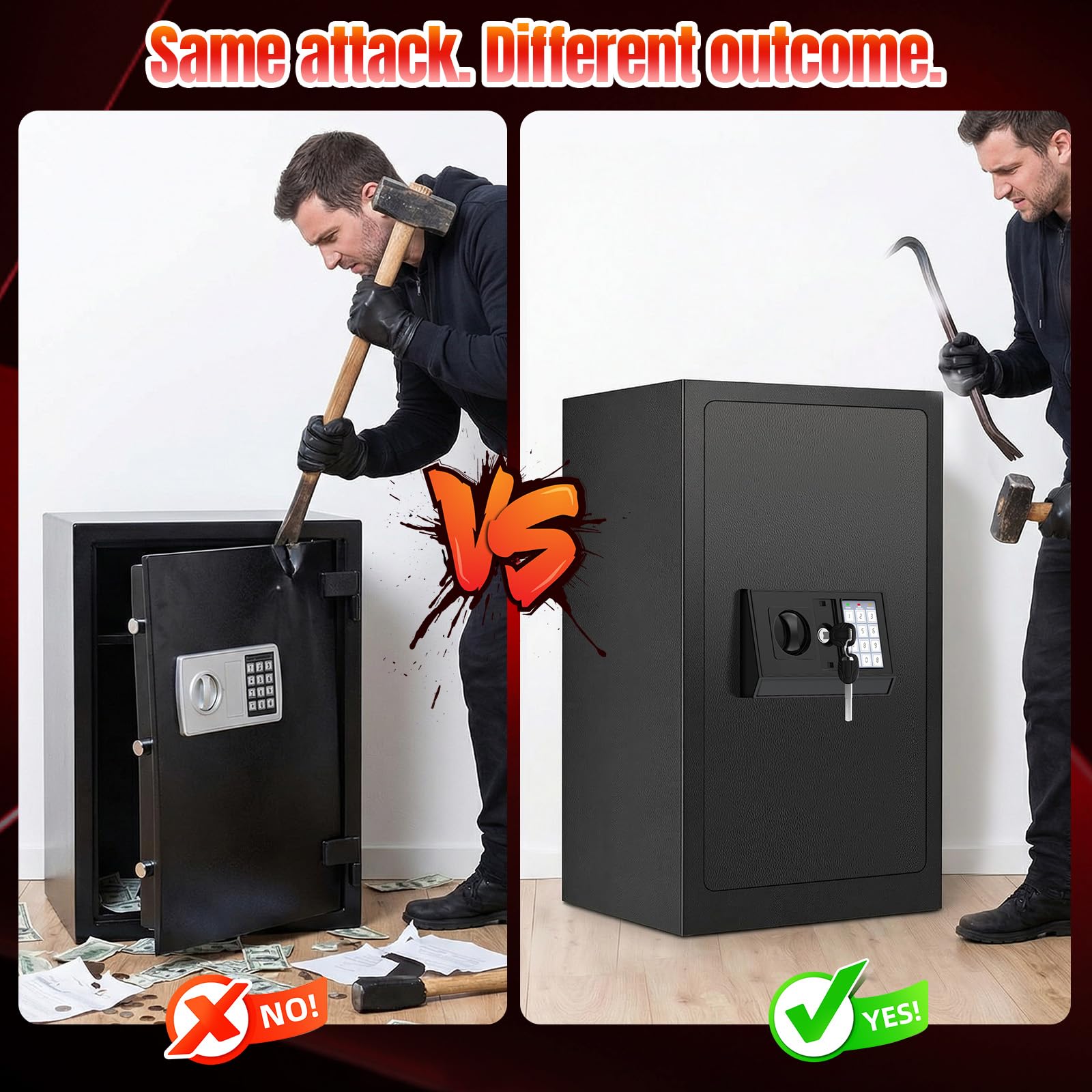 Home Safe Box, Safes with Fireproof Waterproof Bag, 9.84'' H Anti-Theft Digital Security Lock Box with Smart Alert System, Removable Shelf, Mute Function, Document Safes for Jewelry