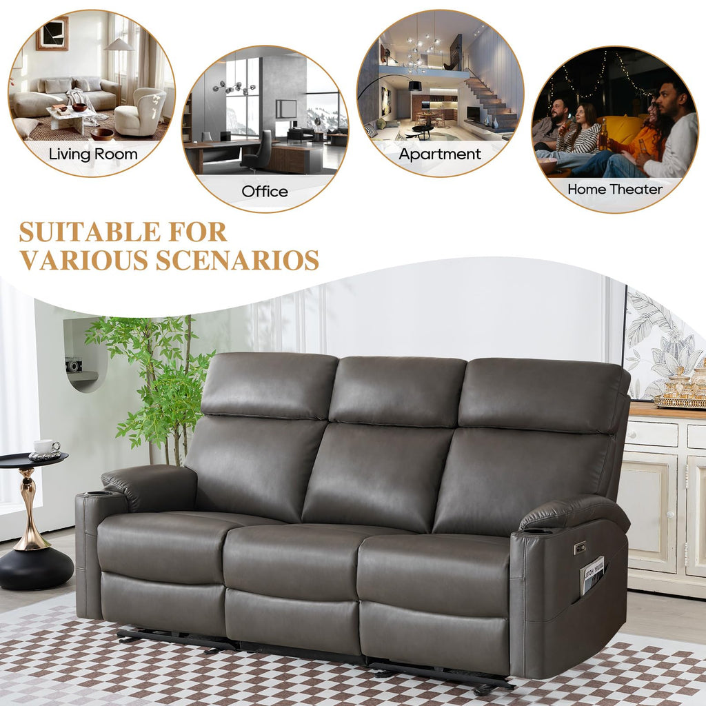 Power Reclining Sofa - 3 Seater Recliner Sofás, PU Leather Sofa, Home Theater Seating with Flipped Middle Backrest, Power Recliner Couch for Living Room(Brown)