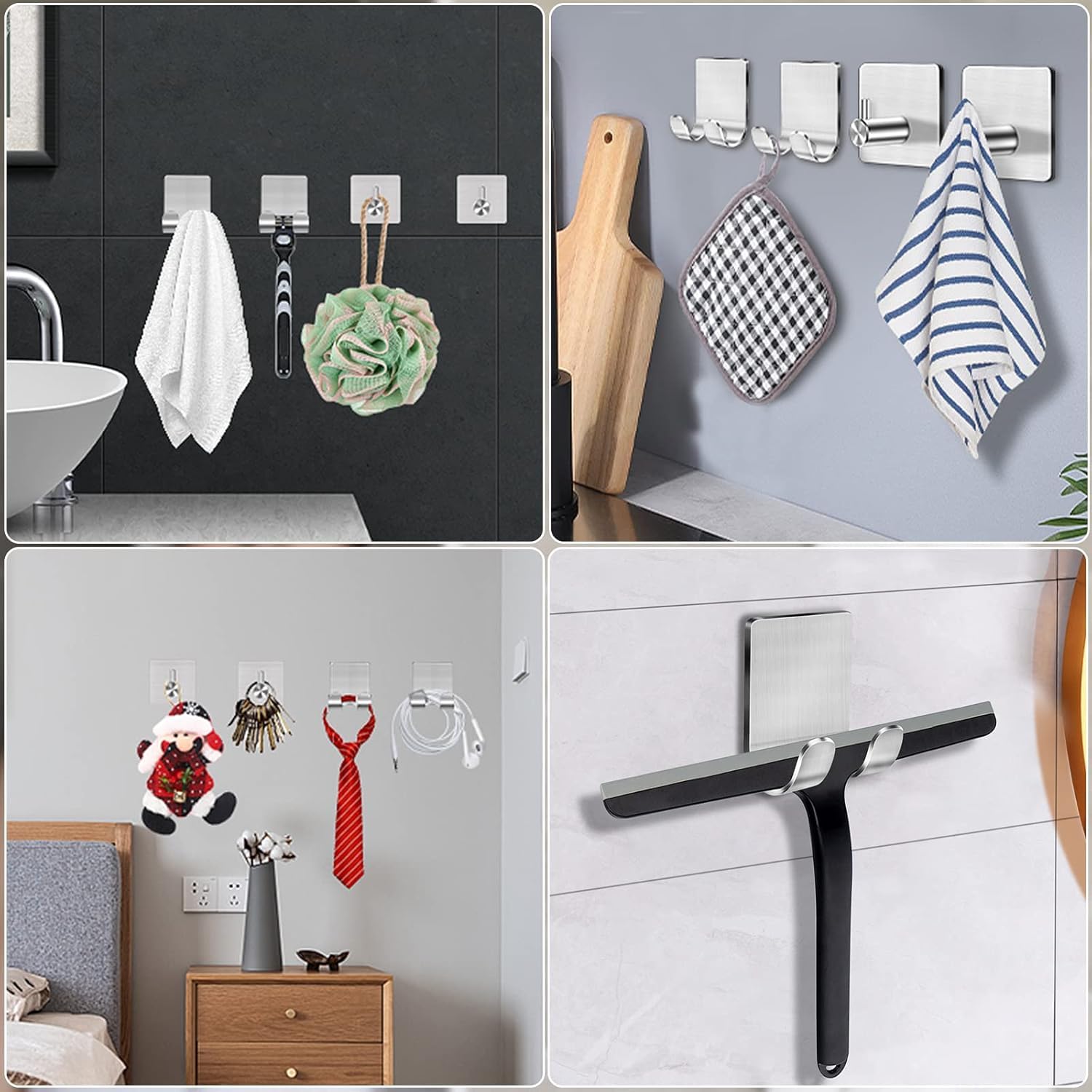 CGBE Shower Holders for Razors, 2 Pack Squeegee Holder and 2 Pack Razor Holder, Razors Holder for Shower Heavy Duty Waterproof Hook for Squeegee Loofah - Black