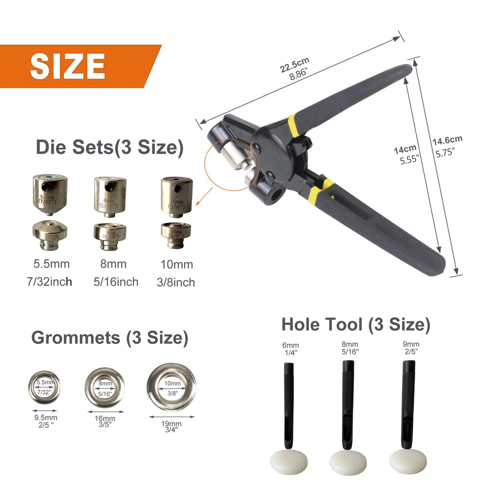Heavy Duty Grommet Tool Kit with 1/2 Inch Die and 300 Sets of 12MM Grommets,Handheld Manual Eyelet Tool Rivet Press Punch Pliers for Leather Canvas Fabric