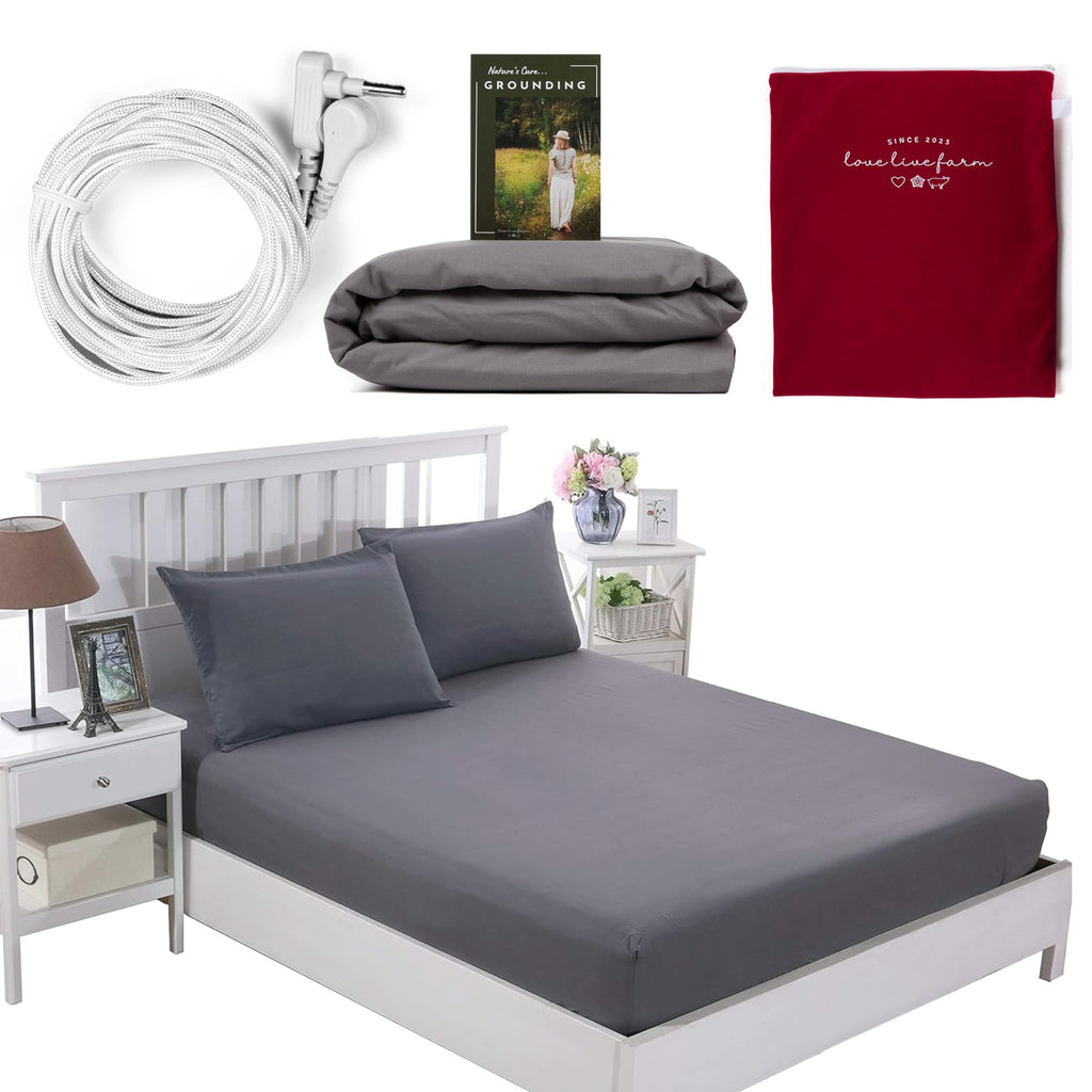 Earthing Grounding Sheets Twin Size(Grey) - 400 Thread Count Soft Earthing Sheets w/Cotton, Silver Fiber - Reinforced Grounding Cord for Conductivity – Ideal Grounding Bed Sheets for Better Sleep