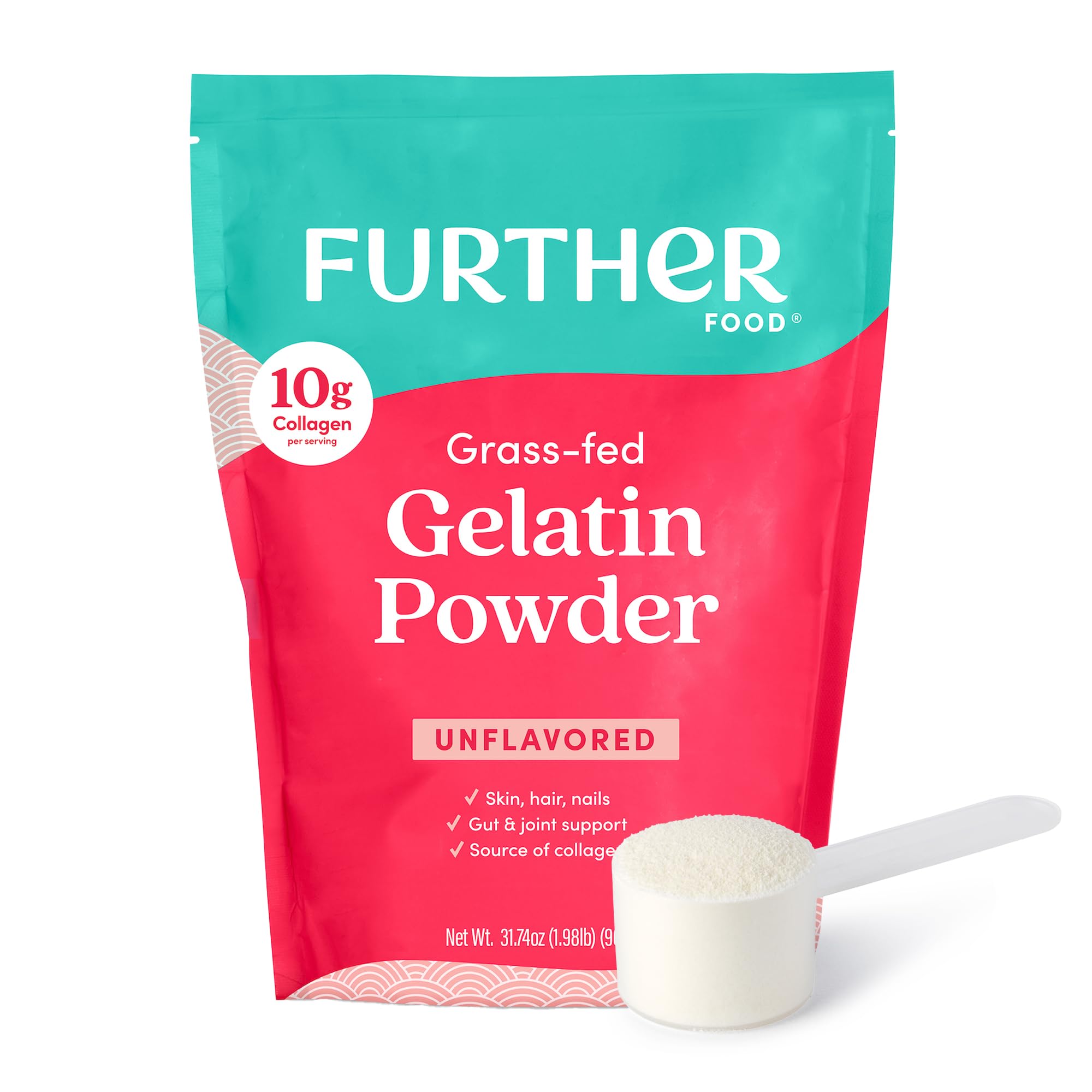 Further Food Premium Gelatin Powder – Unflavored, Grass-Fed & Pasture-Raised Beef Hide, Non-GMO, Sugar-Free, Keto & Paleo Friendly, 15.87 oz