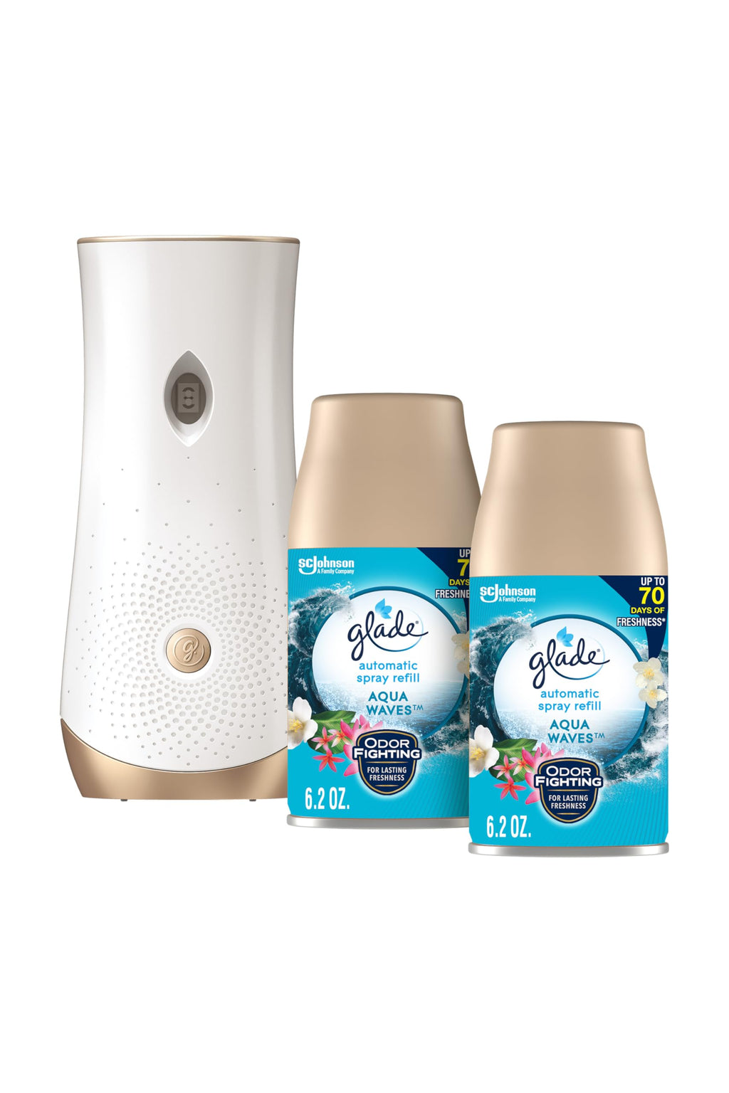 Glade Automatic Spray Refill and Holder Kit, Air Freshener for Home and Bathroom, Aqua Waves, 6.2 Oz, 2 Count (Pack of 2)