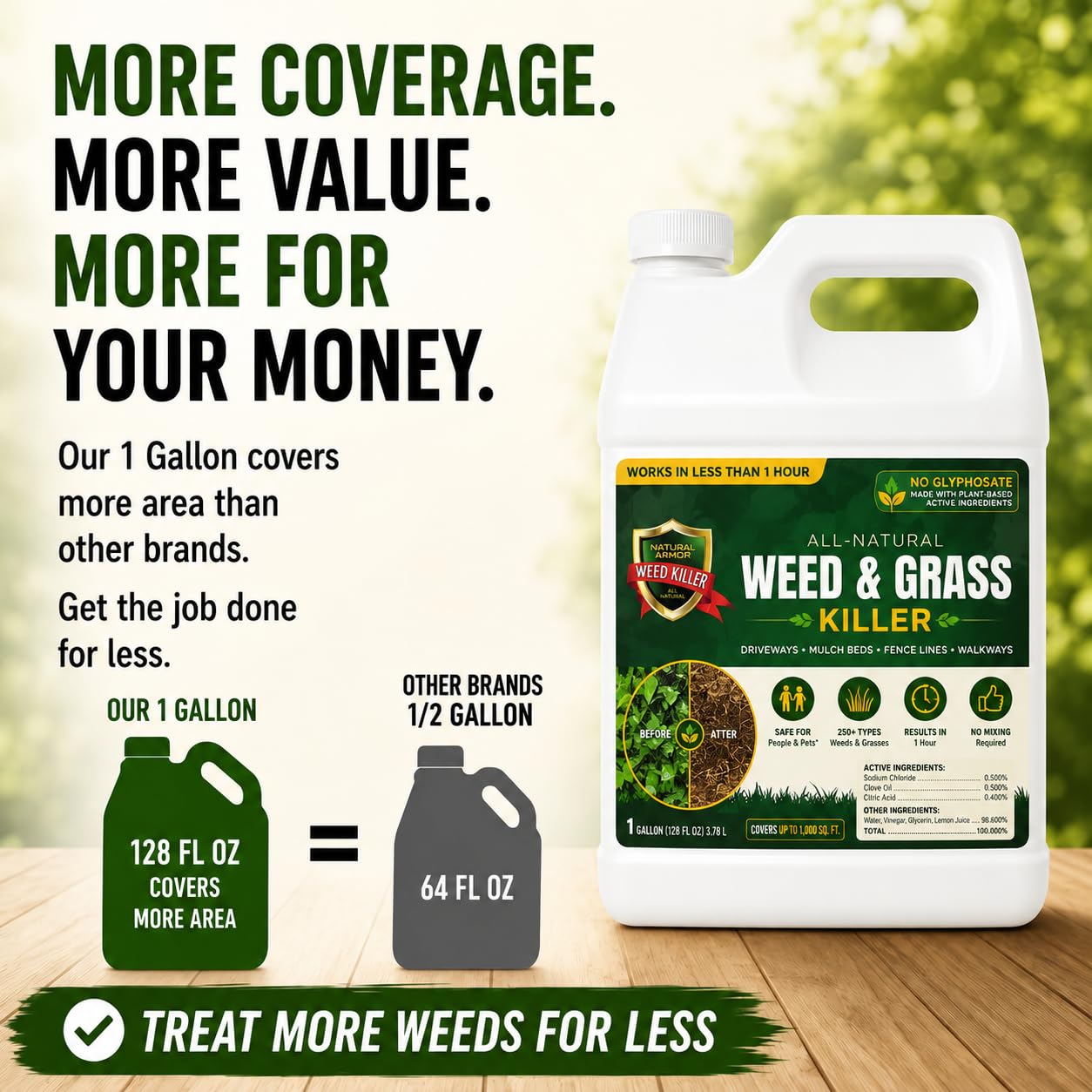 Natural Armor Weed and Grass Killer All-Natural Concentrated Formula. Contains No Glyphosate (16 Ounce Pint)