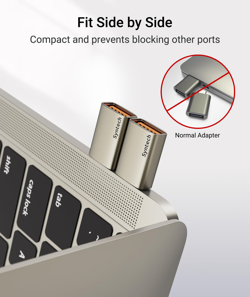 Syntech USB C to USB Adapter (2 Pack), 10Gbps USB3.2 Gen 2 Fit Side by Side, Type C Male to A 3.2 Female Adapter Compatible with iPhone 17e 17 Pro Max/iPad/iMac/MacBook Pro & Thunderbolt 5/4 Devices