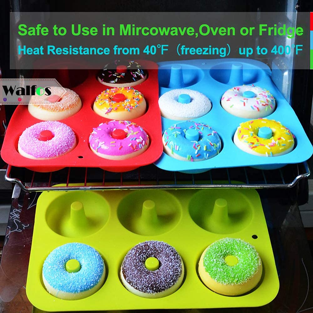 Walfos Donut Pan for Baking - Non-Stick Silicone Doughnut Pan Set, Silicone Donut Mold Heat Resistant, Make Perfect Donut Cake Biscuit Bagels, BPA FREE and Dishwasher Safe, Set of 3