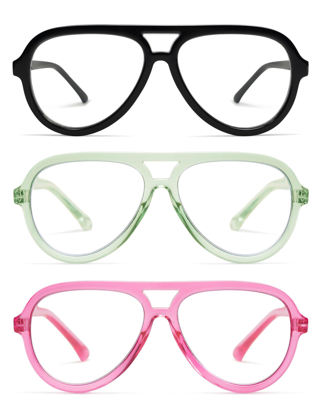 AMOMOMA 3 Pack Retro Oversized Aviator Reading Glasses for Women Men,Classic Large Reader Blue Light Computer Frame AM6111