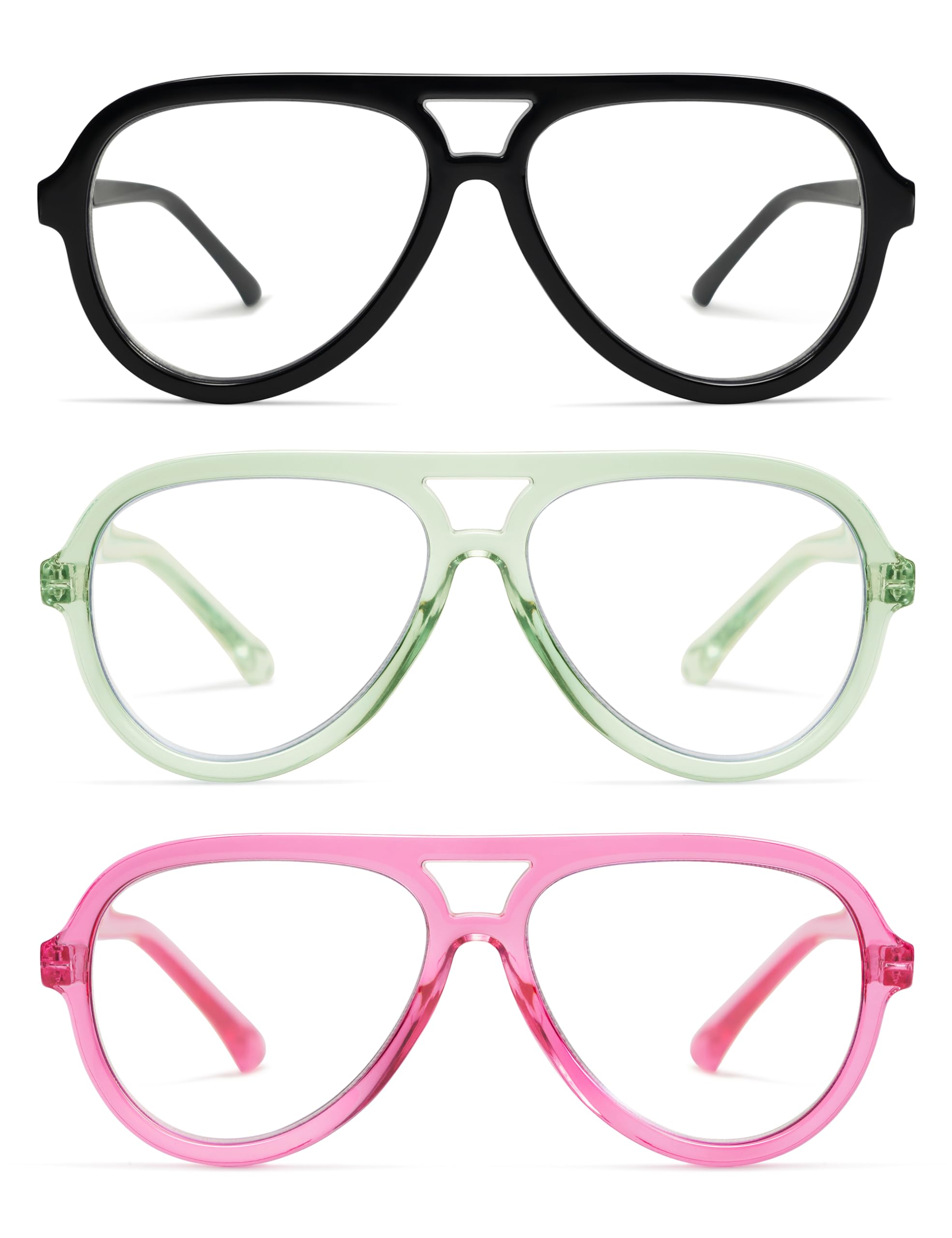 AMOMOMA 3 Pack Retro Oversized Aviator Reading Glasses for Women Men,Classic Large Reader Blue Light Computer Frame AM6111