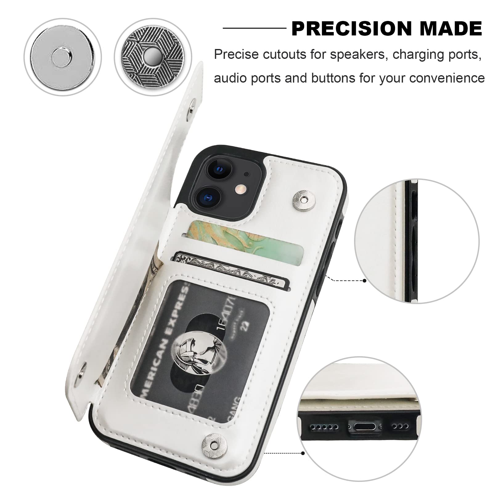 ONETOP Compatible with iPhone 12 Compatible with iPhone 12 Pro Wallet Case with Card Holder, PU Leather Kickstand Card Slots Case, Double Magnetic Clasp Durable Shockproof Cover 6.1 Inch(Black)