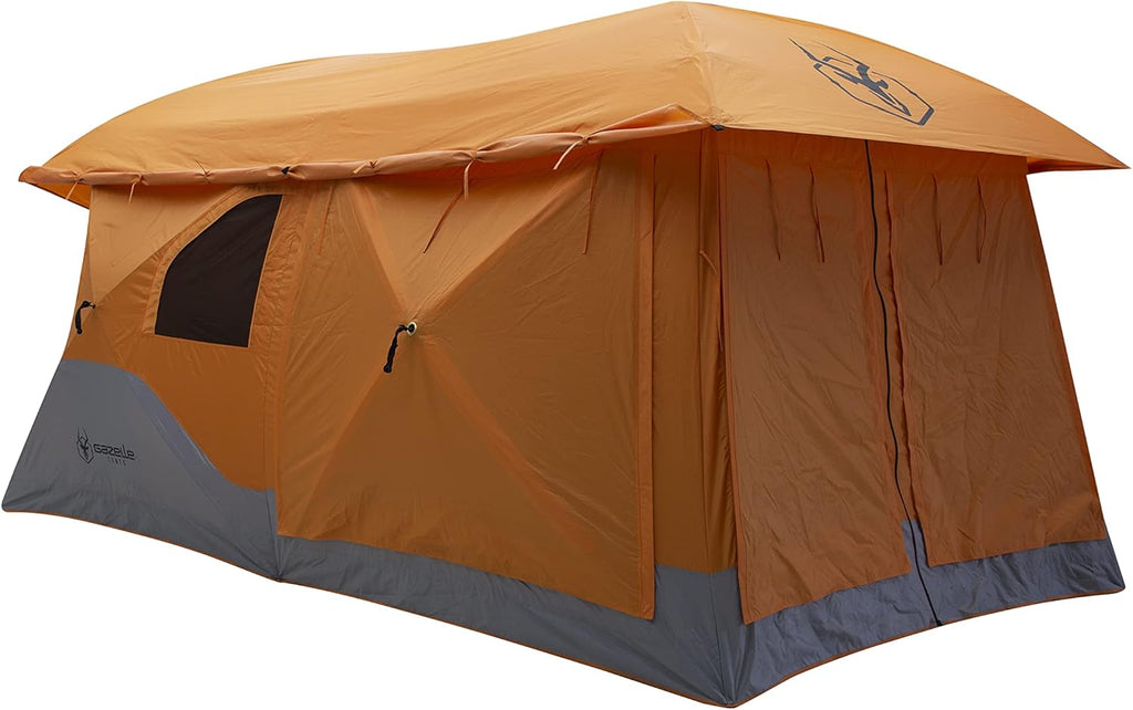Gazelle T4 Plus Extra Large 4 to 8 Person Portable Pop Up Outdoor Shelter Camping Hub Tent with Rain Fly & Extended Screened in Sun Room, Orange