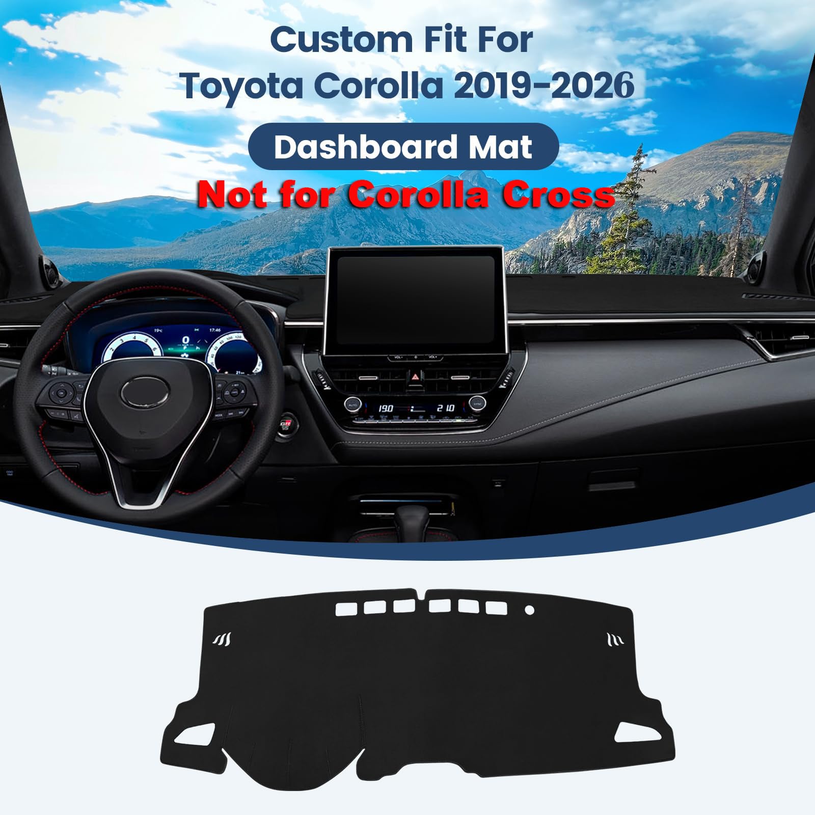 Dashboard Cover Mat Custom Fit for Mazda3 Hatchback, Sedan 2019-2024 2025 2026 (Without HUD) Dash Cover Nonslip Dash Mat Protector Sunshade No Glare Black