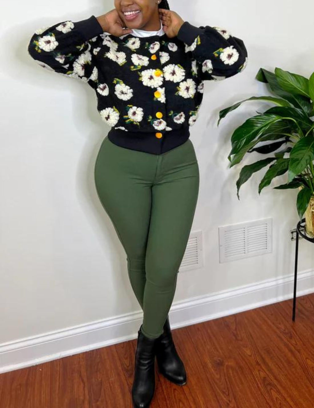 Womens Cropped Floral Print Jacket Warm Fleece Bomber Jacket Casual Button Down Coats Fall Puff Outerwears