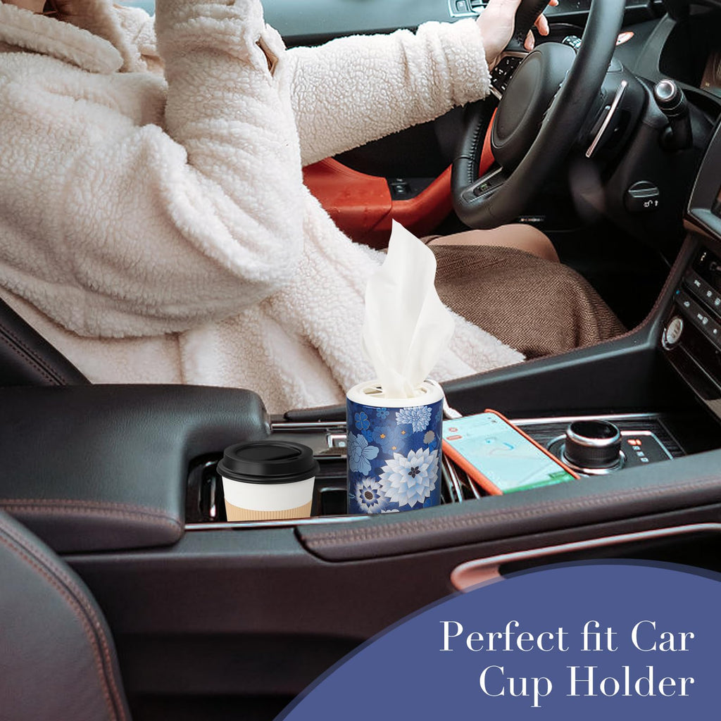 Car Round Canned Tissue Box Cup Holder Facial Tissues,Cylinder Tube Face Towel,4 Canister 3-Ply Car Napkins for Travel Tissue Bulk Fit Home,Office,School by CLOVER