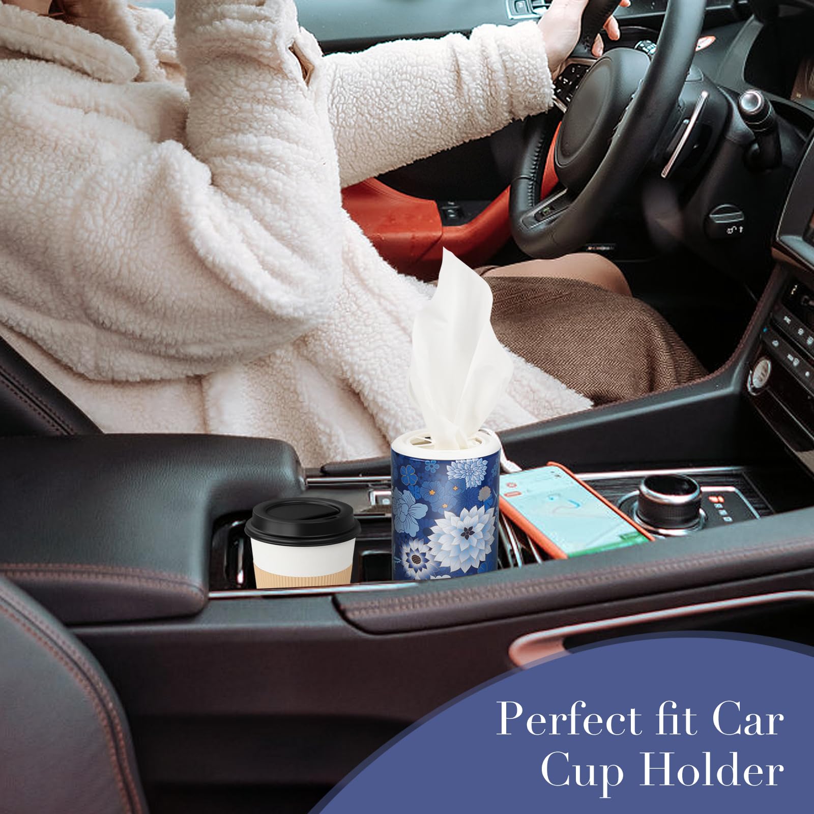 Car Round Canned Tissue Box Cup Holder Facial Tissues,Cylinder Tube Face Towel,4 Canister 3-Ply Car Napkins for Travel Tissue Bulk Fit Home,Office,School by CLOVER