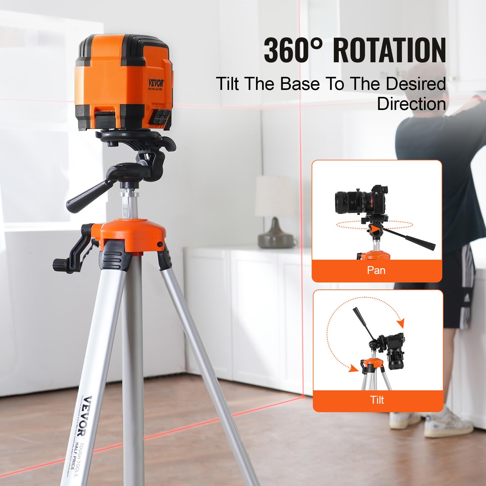 VEVOR Laser Level Tripod Stand, 5/8"-11 Thread Mount, 16.53-65.55 inch Height Adjustment Heavy Duty Survey Tripod for Construction Laser Level Scanner, Retractable Legs Non-Skid Feet Professional