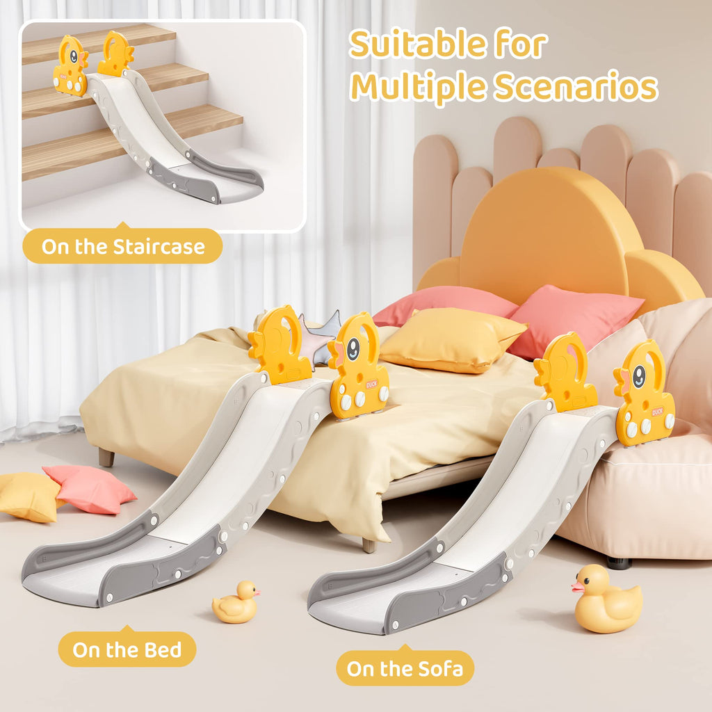 Indoor Kids Baby Couch Slide for Toddler 1-3, Sofa Slide Add-on Attachment for Bed Nugget Playgrounds, with Secure Base Guardrail, Gentle Slope Extended Buffer Zone, Fun Car Design, Blue
