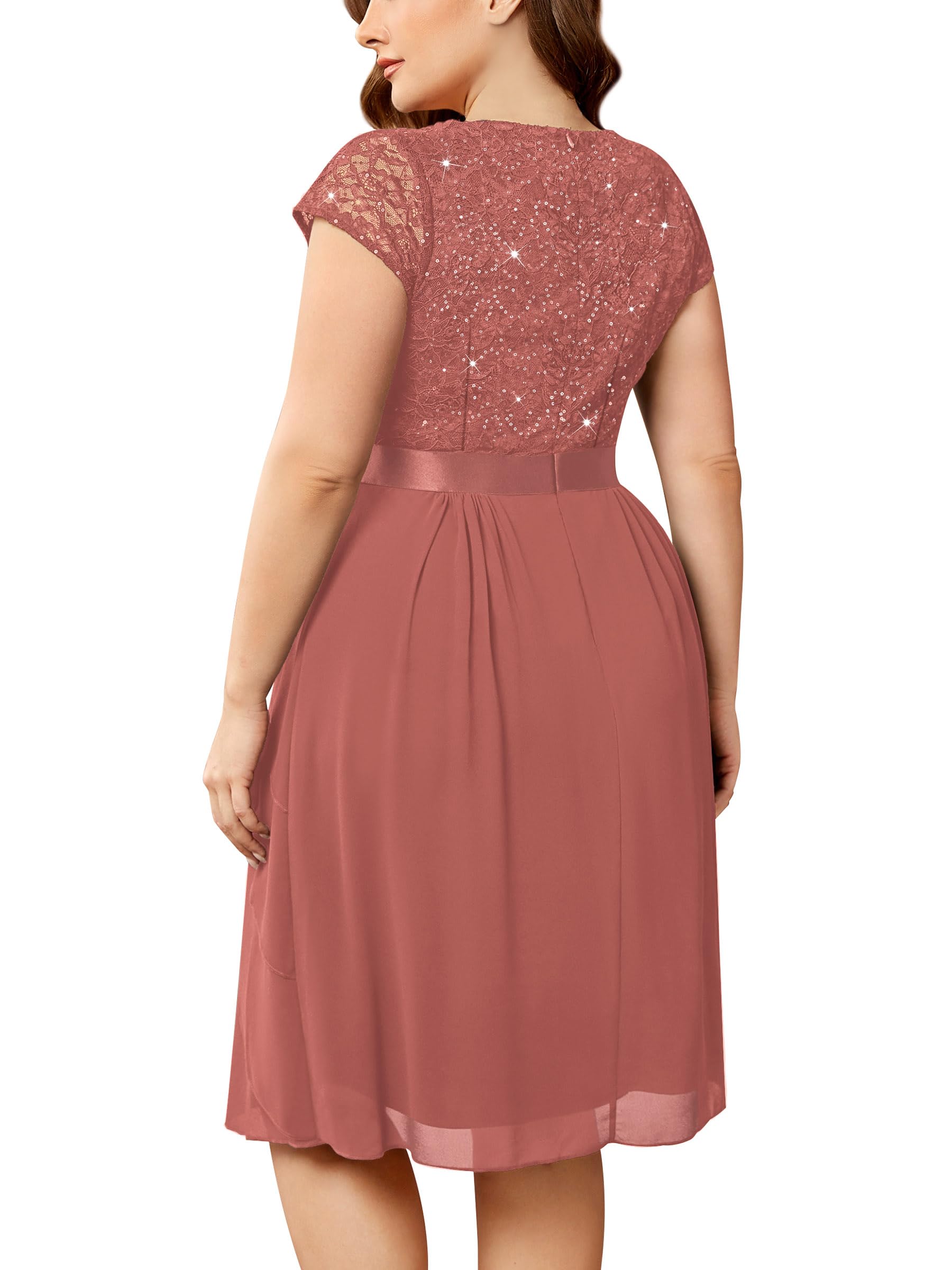 Miusol Women's Plus Size Sequin Lace V Neck Ruffle Tiered Chiffon Cocktail Party Dress