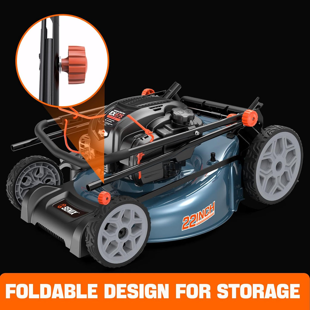SENIX 22" Gas Lawn Mower, 163cc Self Propelled Gas Powered Lawnmower with B&S 4-Cycle Engine, 3-in-1 Walk-Behind Push Lawn Mowers, 6-Position Height Adjustment, cortadora de pasto, LSSG-H1