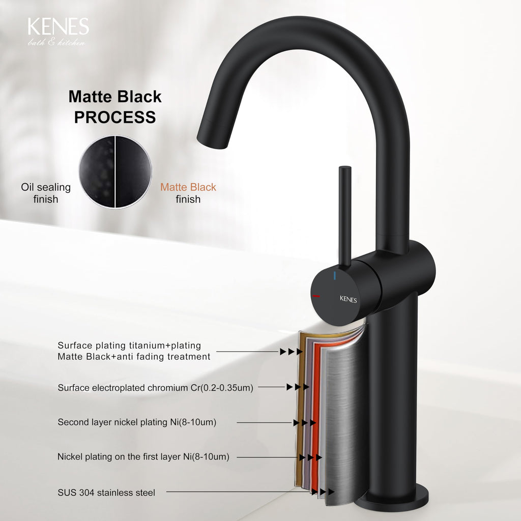 KENES Black and Gold Single Handle Bathroom Sink Faucet, Modern Prep Wet Bar Sink Faucet with Drain Assembly & Deck Plate, Vanity Faucets for Farmhouse RV Camper Utility, KE-9005B-BG