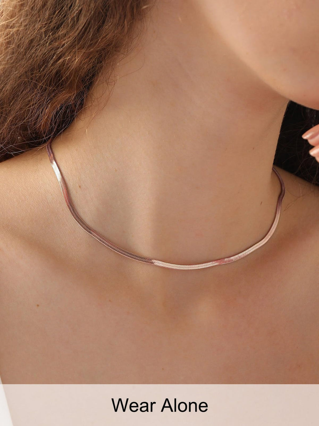 FOCALOOK 14K Gold Plated Necklaces for Women, Fashion Herringbone Choker Necklace Stainless Steel Flat Snake Chain 3/5MM(W) 12.5"/15"/18"+3.5"(L)