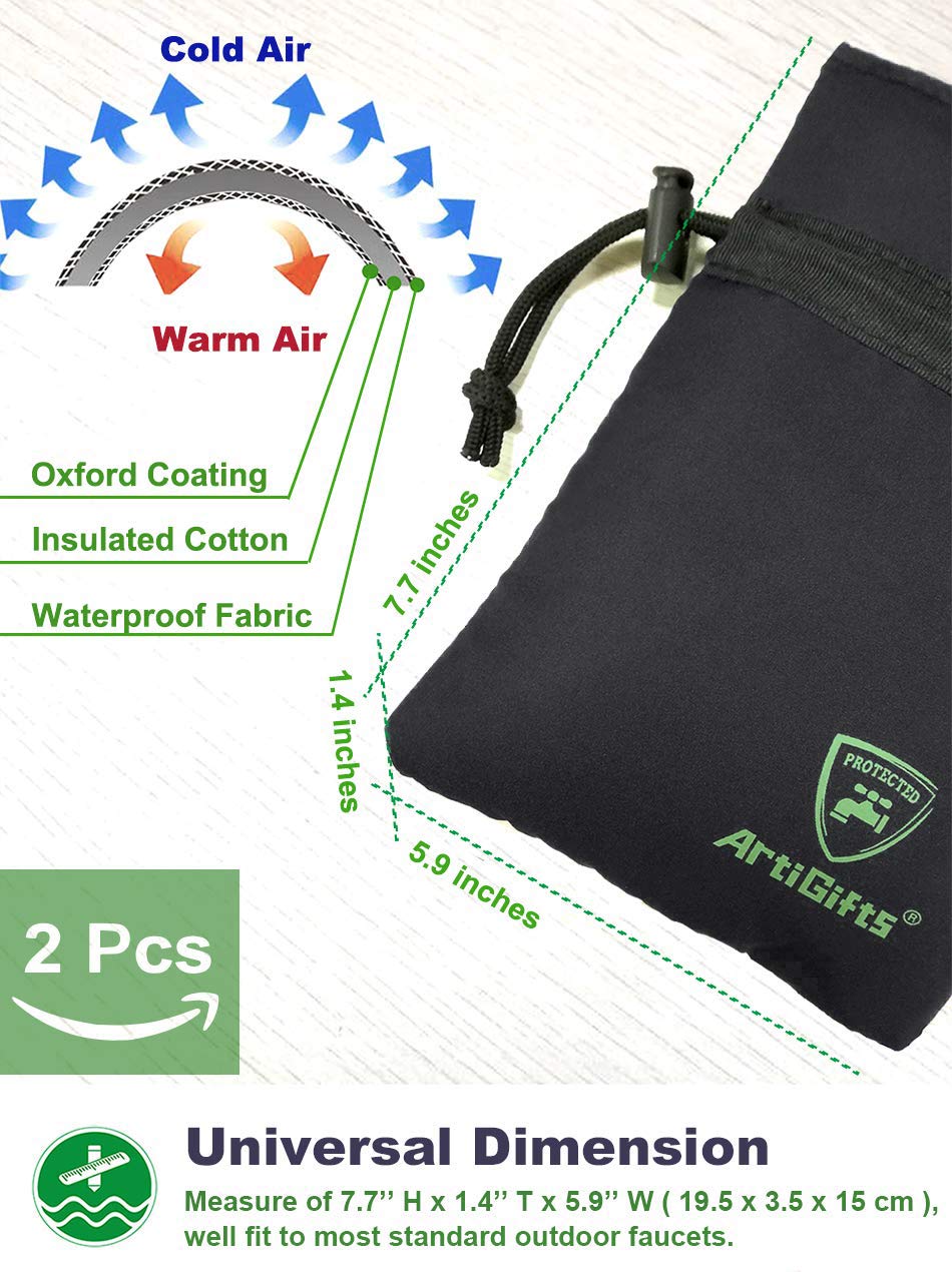 Pro Outdoor Faucet Cover Socks for Winter Freeze Protection, 5.9" W x 7.7" H, Black, Set of 2