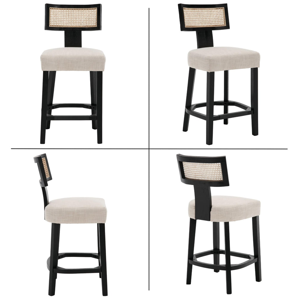 Farmhouse 30'' Extra Tall Bar Stools Set of 2 Modern Counter Height Barstools with Backs Rustic Wood Bar Stools Linen Upholstered Counter Chairs Kitchen Island Stool Chairs with Wood Frame, Beige