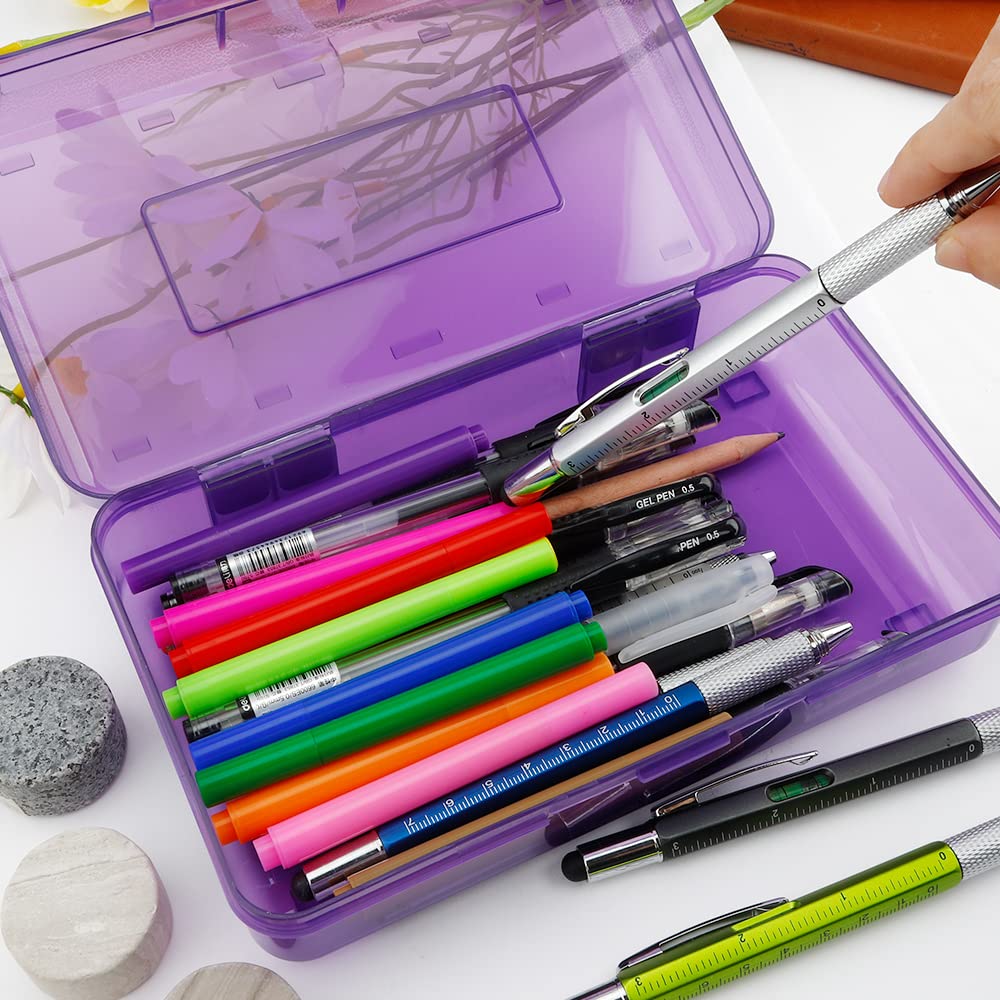 Pencil Case, Pencil Box, Clear Pencil Case, 3 Pack Plastic Pencil Case, Large Capacity Pencil Case, Crayon Box with Snap-tight Lid Stackable Design, Plastic Storage Box for School Office Supplies