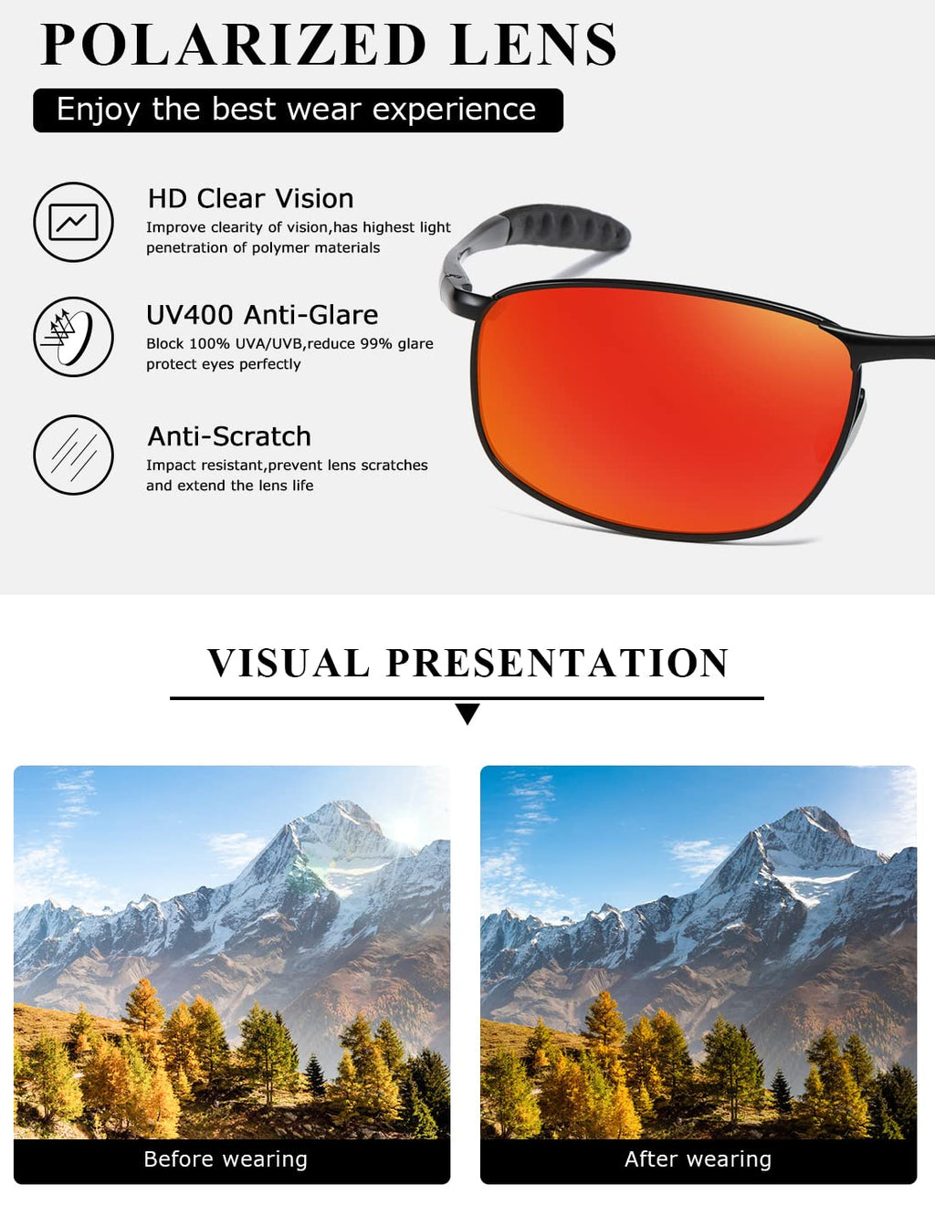 AEVOGUE Polarized Sunglasses For Men Rectangle Metal Frame Retro Sun Glasses AE0395