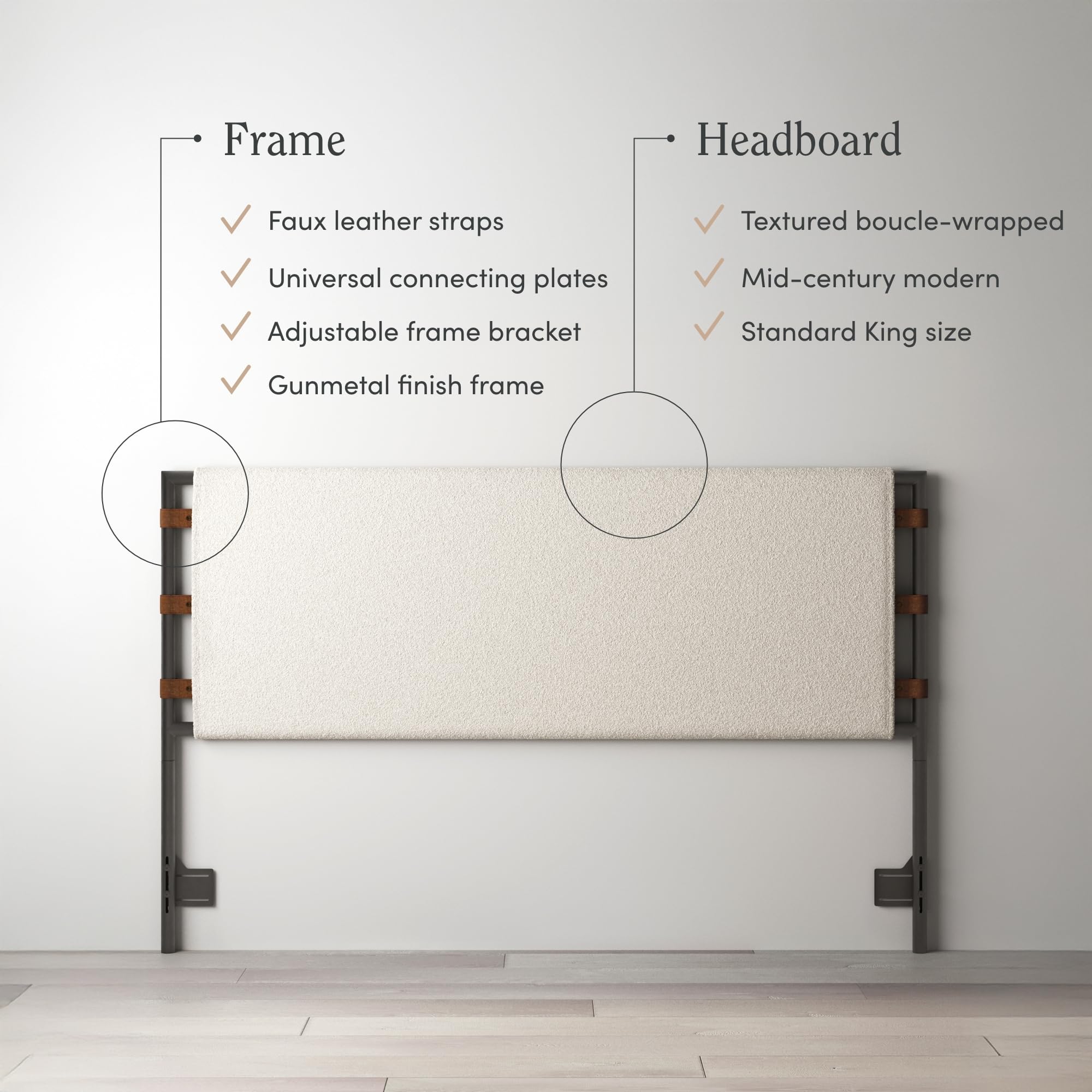 Nathan James Harlow Modern Wall Mount Hanging Headboard, Queen, Brown Faux Leather