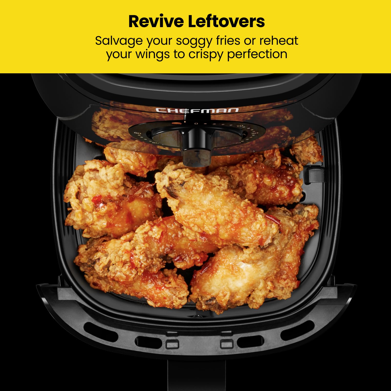 Chefman 12-Quart 6-in-1 Rotisserie Air Fryer Oven & Dehydrator, 12 Presets, Touchscreen, Family Size, Dishwasher-Safe Parts, Black