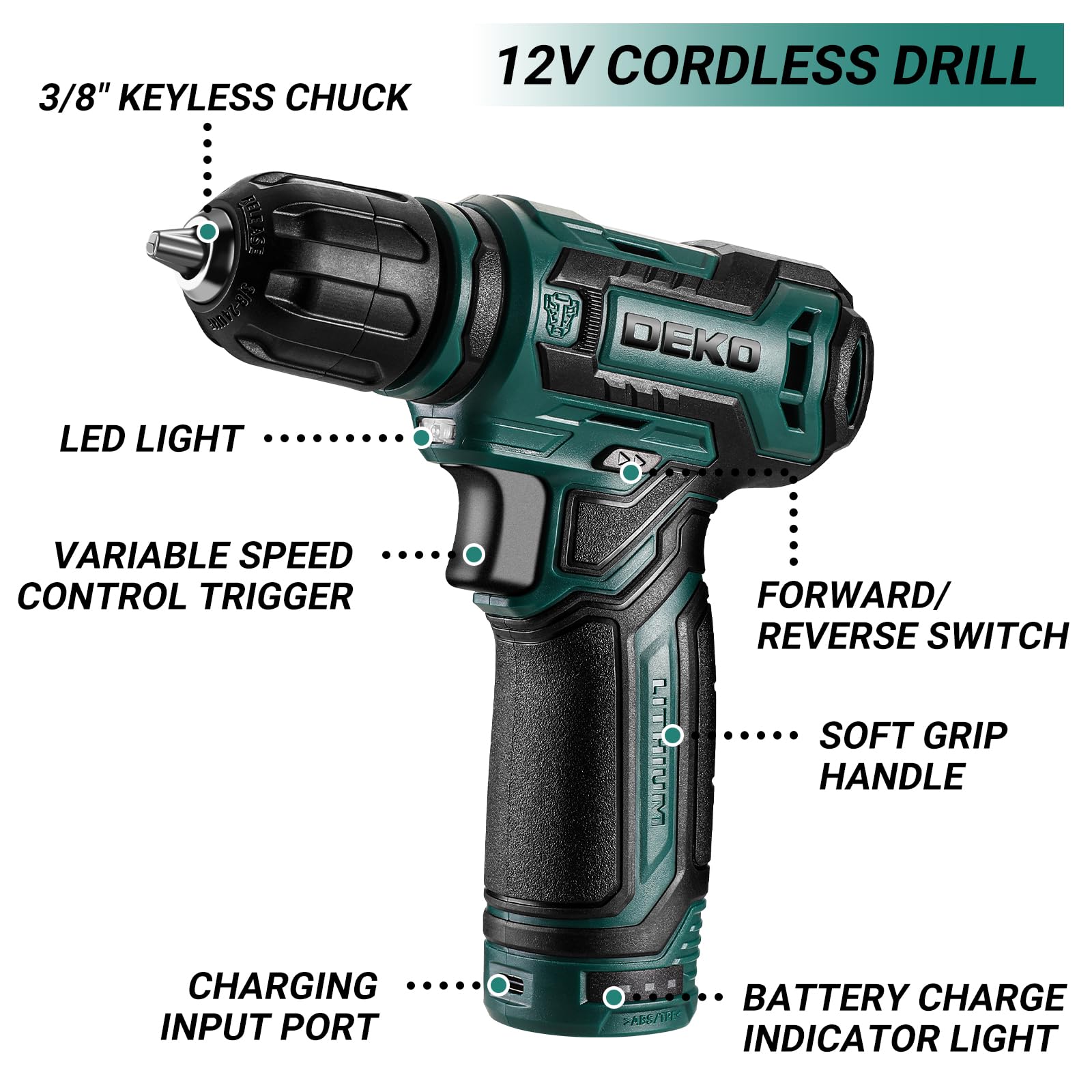 Tool Set: Tool Kit with 12V Cordless Drill, Hand Toolbox with storage case, Mechanic Tool set for Home Repairs, Green