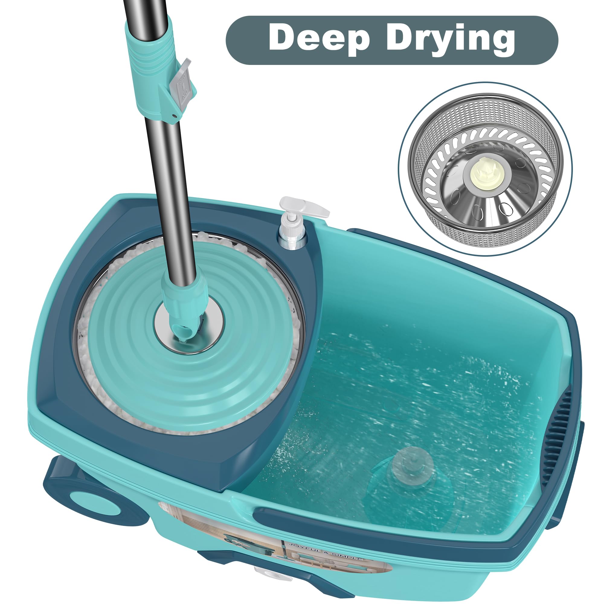 Dual Compartment Spin Mop and Bucket, Mop and Bucket with Wringer Set,360°Rotating Spinning Mopping for Floor Cleaning with 6 Microfiber Replacement Heads, 61" Extended Handle, 2X Wheel - Deep Green