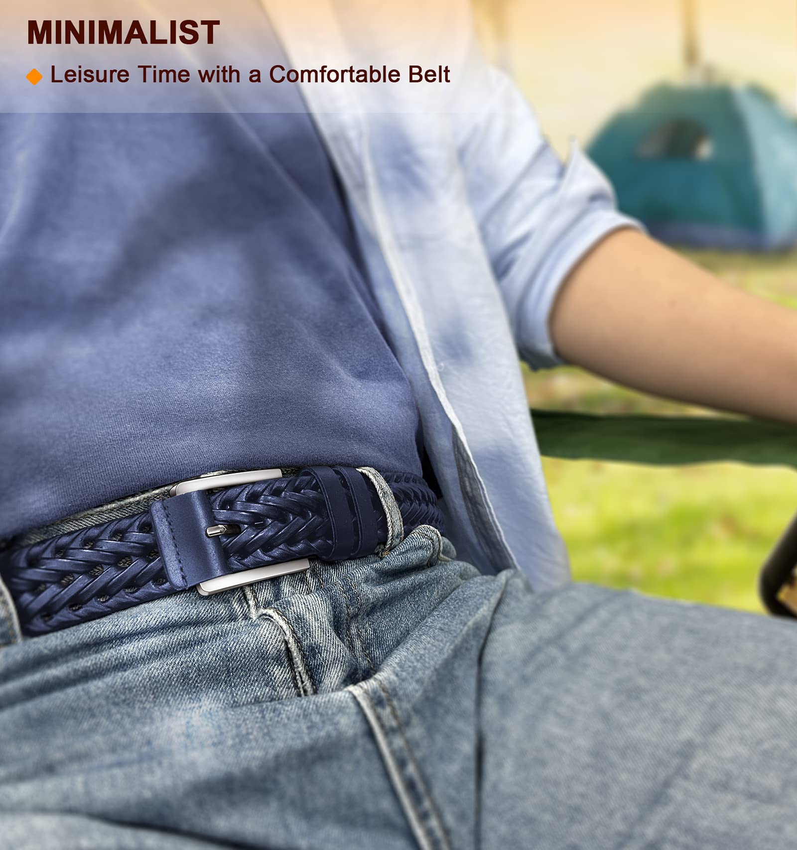 BULLIANT Mens Belts,Leather Woven Braided Belts for Gift Men Casual Jeans Golf